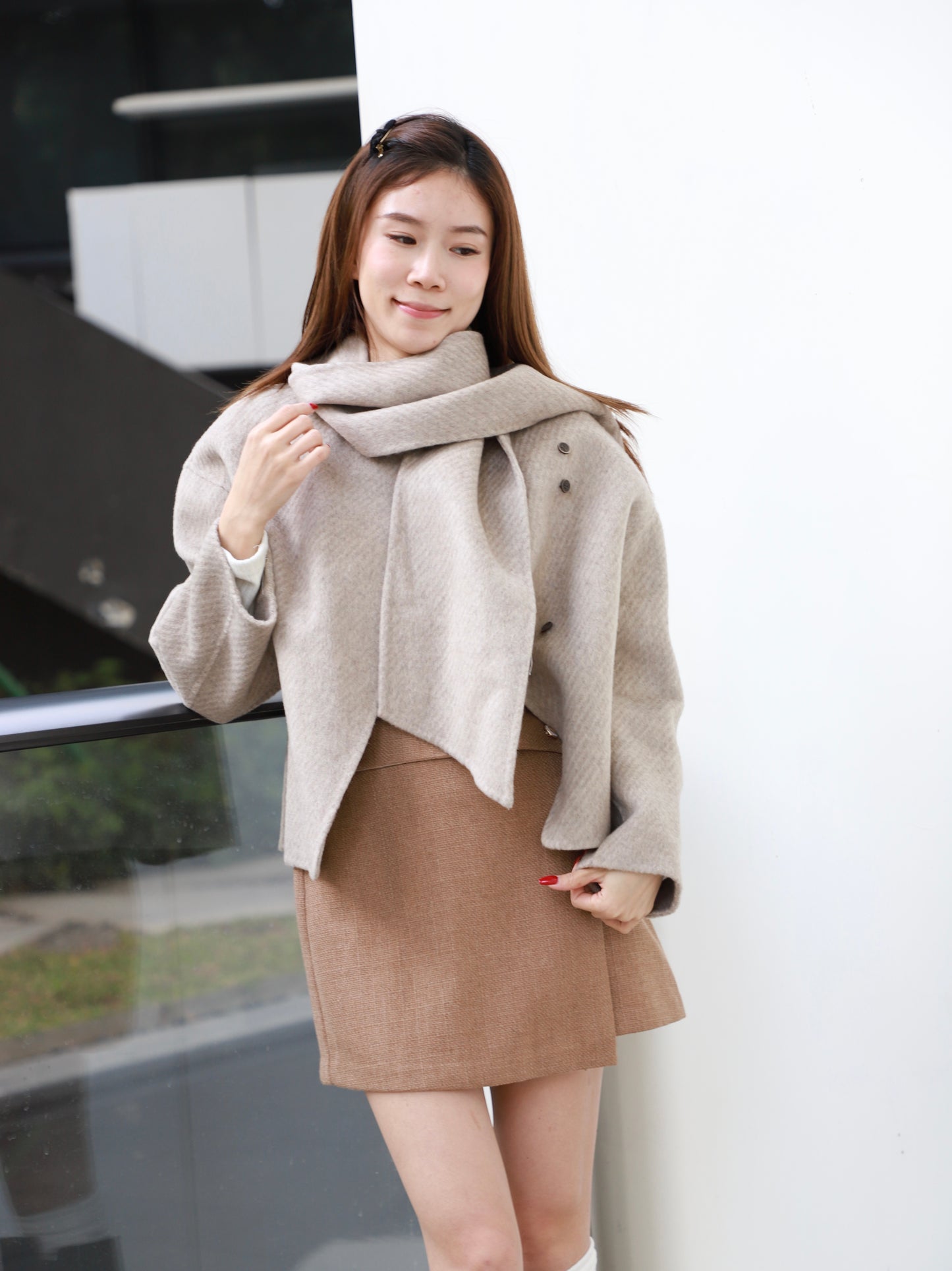 (Early's Bird) Doubled Wool Jacket with Scarf