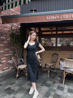 ashchic made Basic Square Neck Maxi Slit Dress