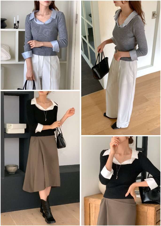 Shirt & Knitted Long Sleeves Top