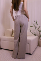White Lined Chiffon Pants