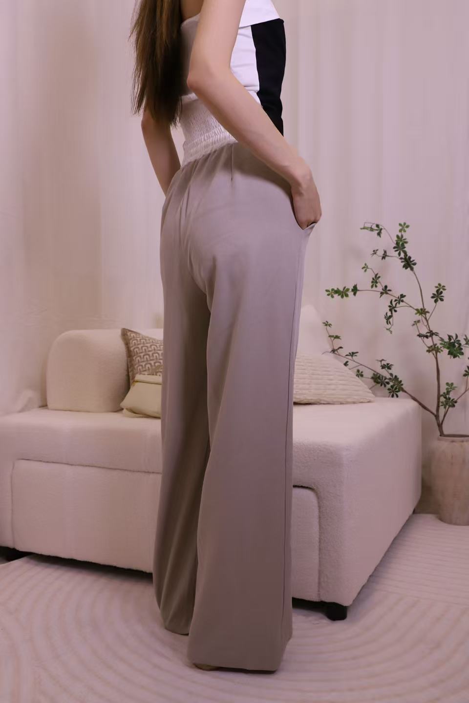 White Lined Chiffon Pants