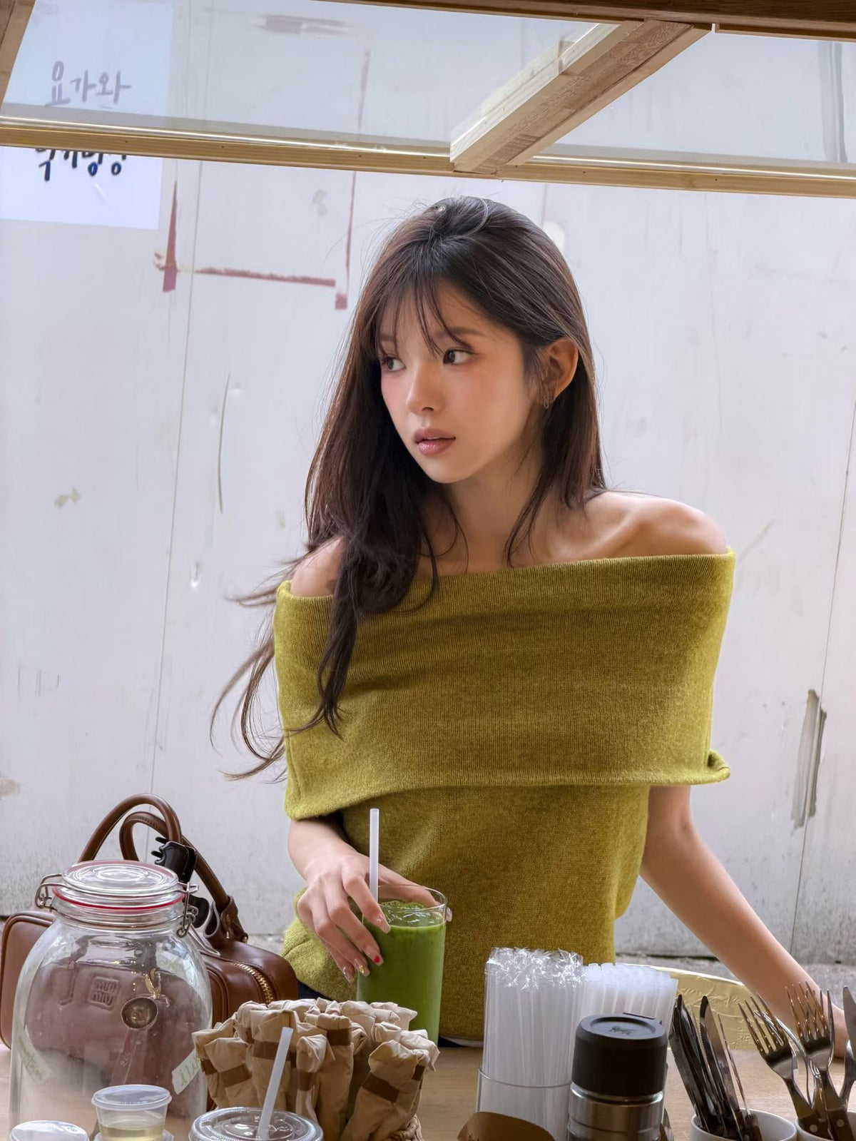 Knitted Off Shoulder T Top