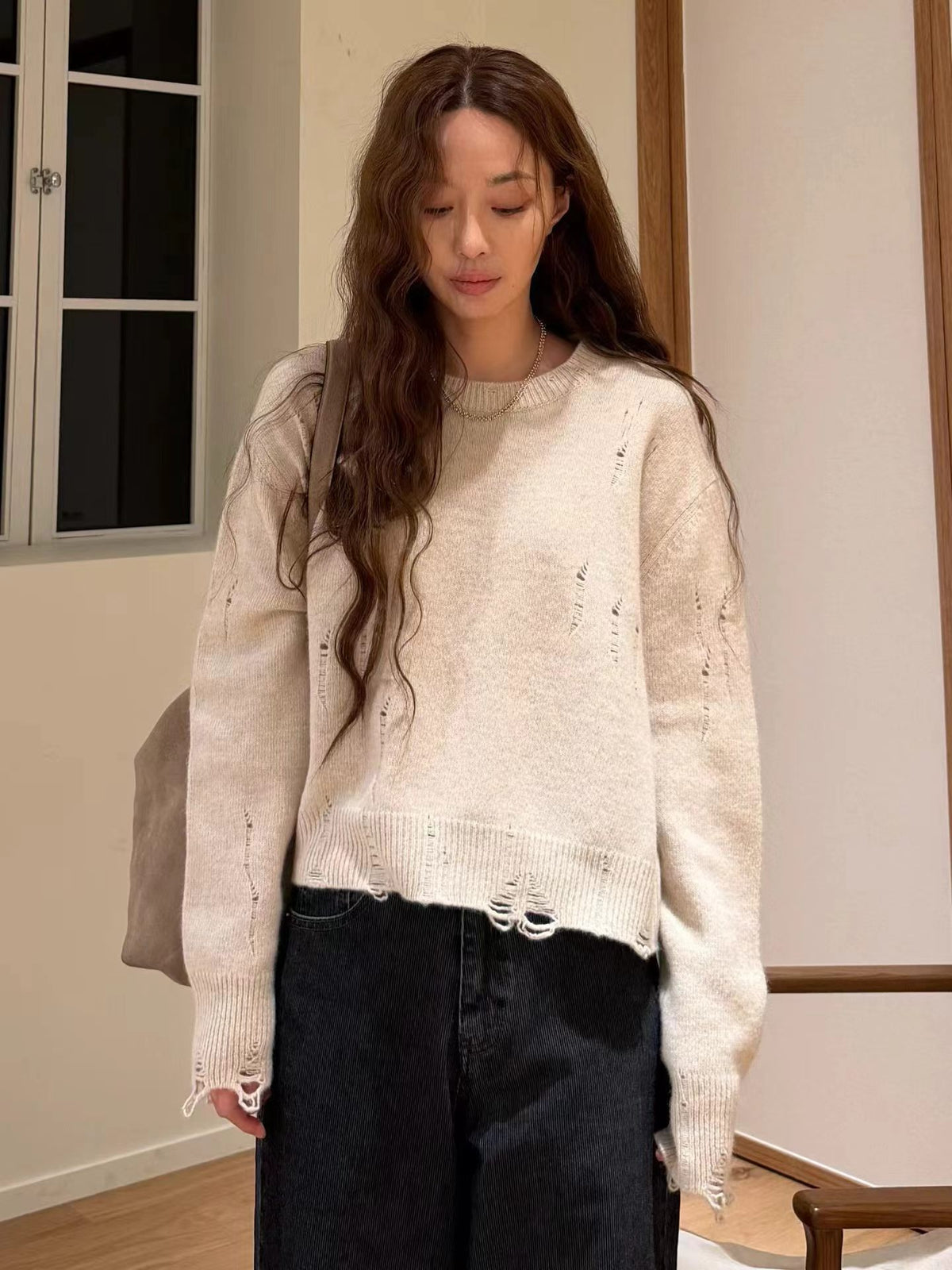 Embroidered wool top
