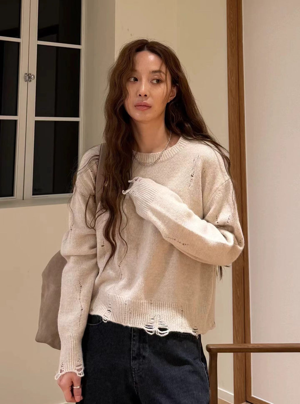 Embroidered wool top