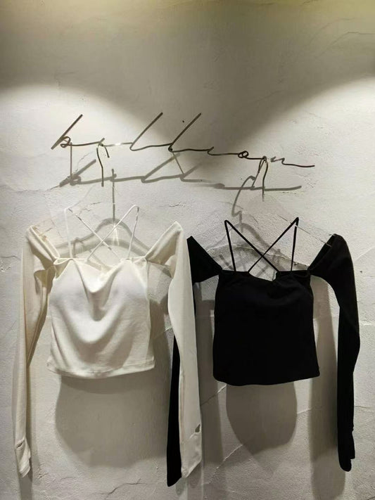 Cross Neck Lined Long Sleeves Top