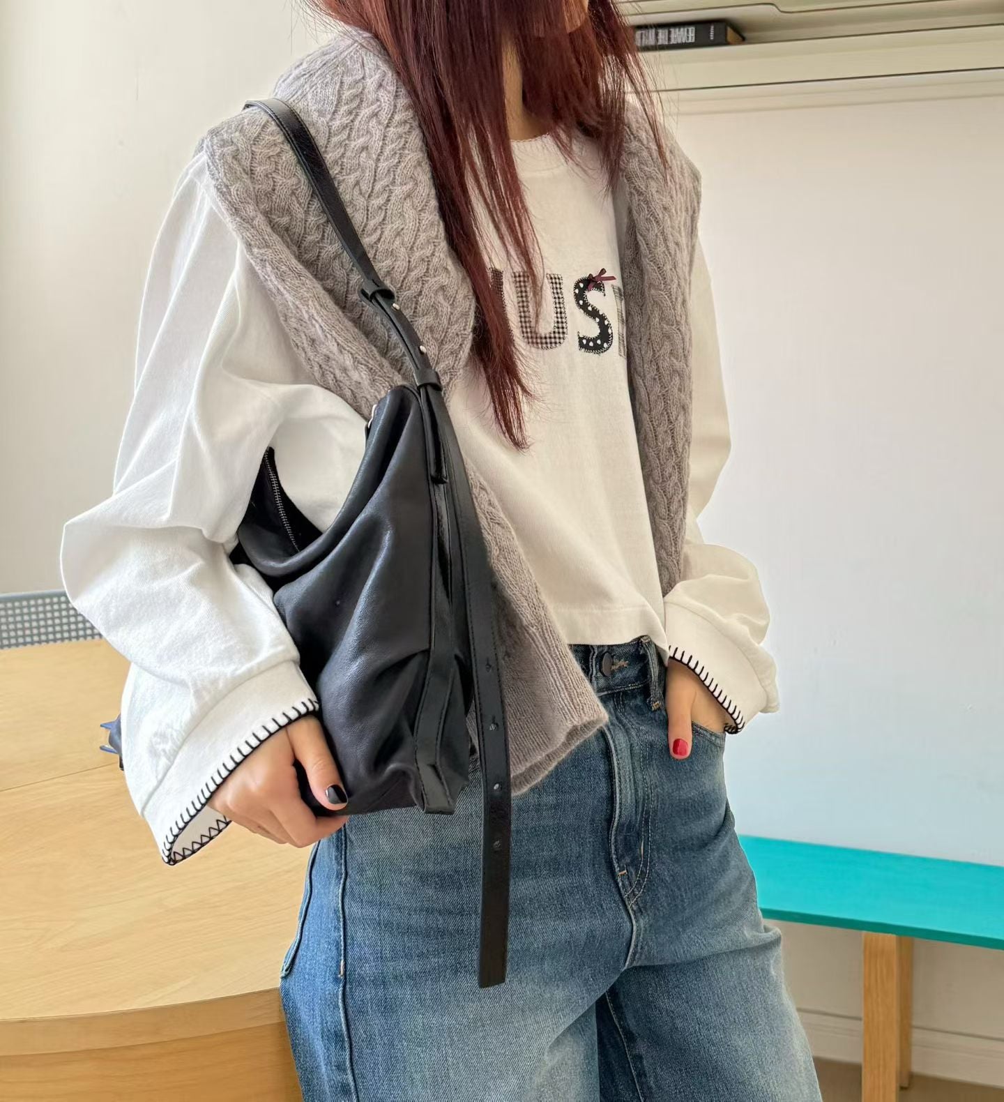 Real Leather Office Zipped Bag 大小號（底部幼版）