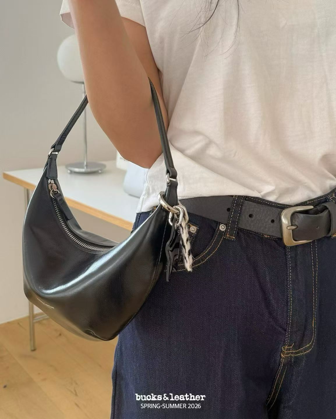 Real Leather Small Moon Bag