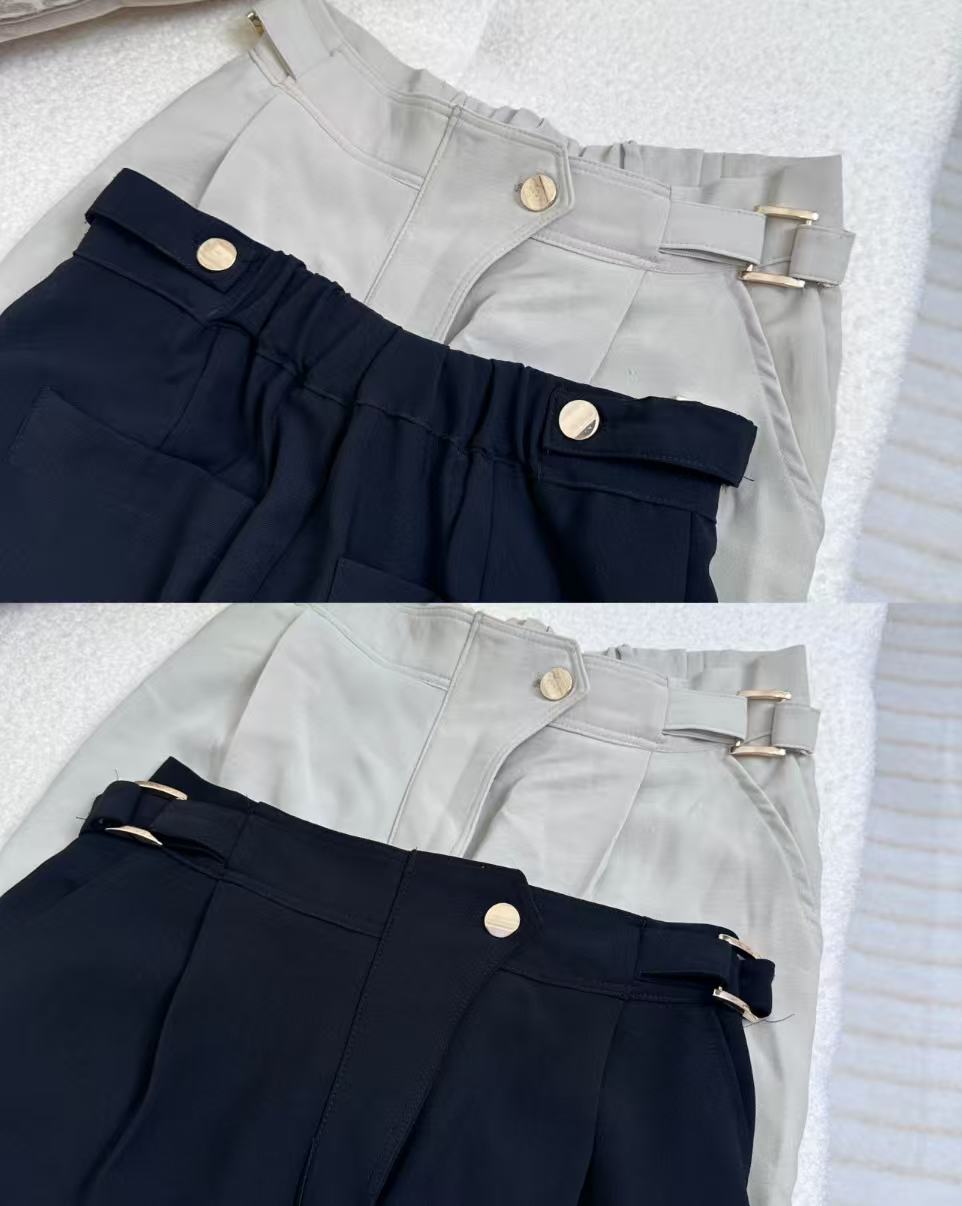 Chiffon Gold Button Office Pants