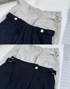 Chiffon Gold Button Office Pants