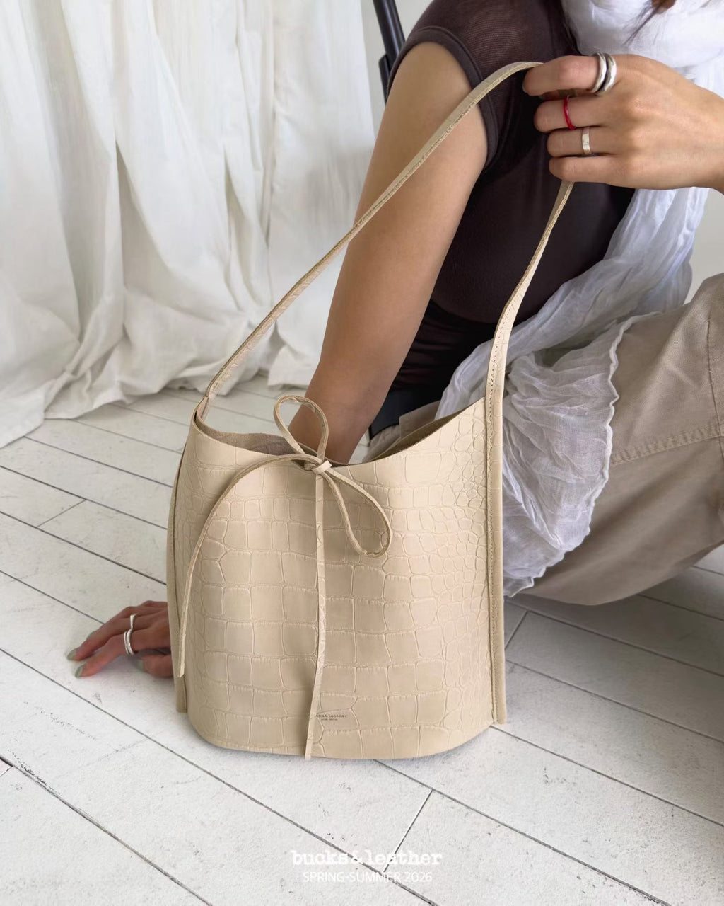 Real Leather Tied Long Shoulder Bag
