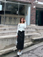Leather Strap Long Sleeves Top