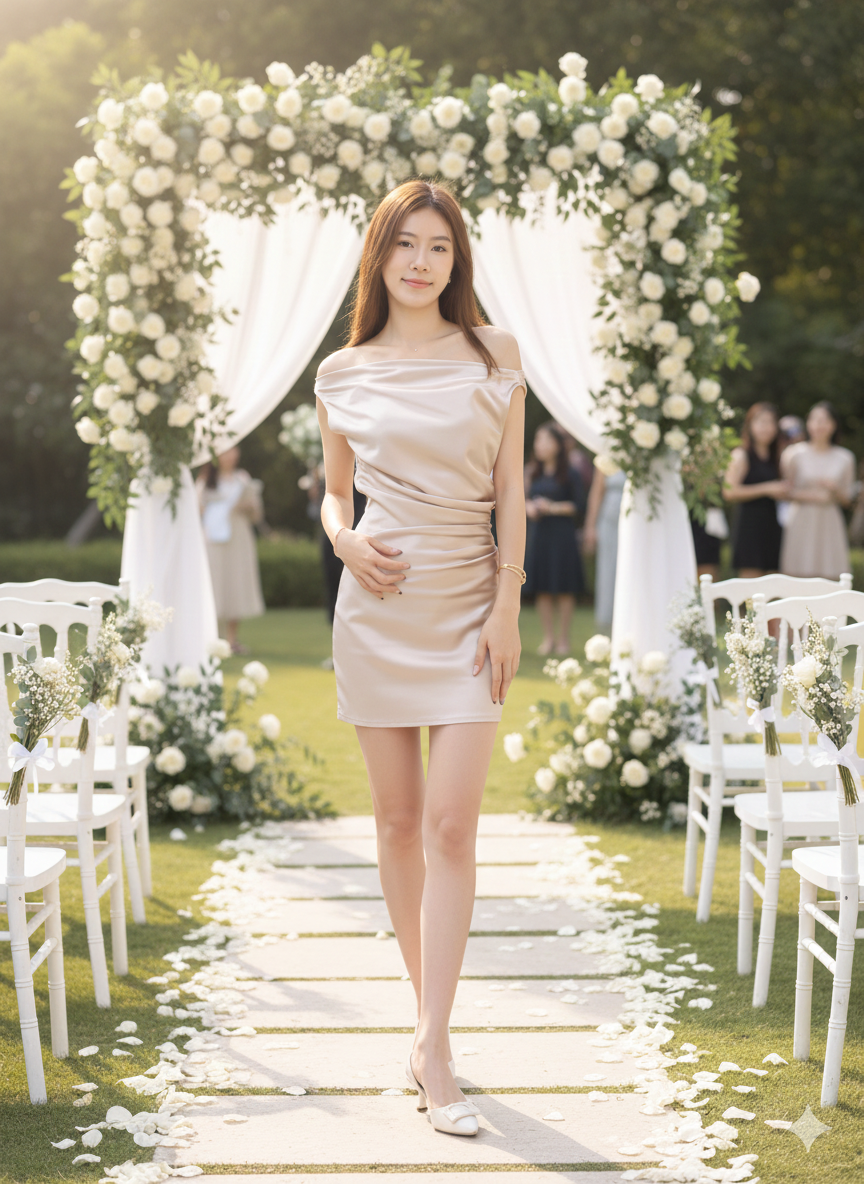 ashchic made One side off silk maxi dress