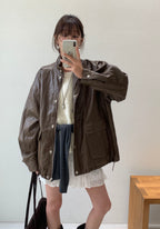 Mid length leather jacket