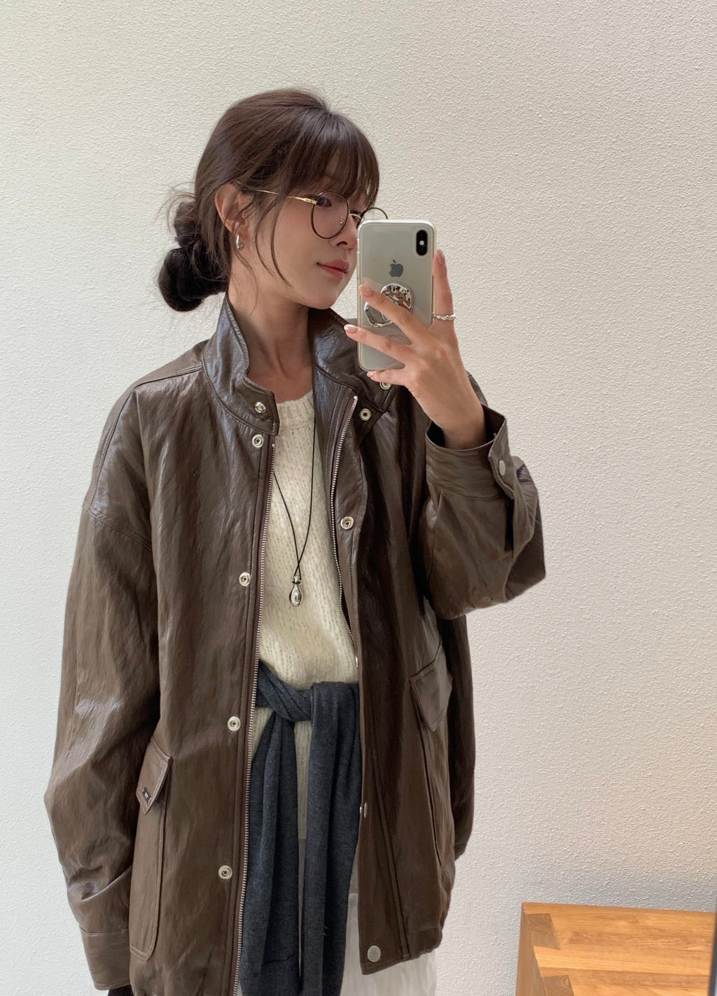 Mid length leather jacket
