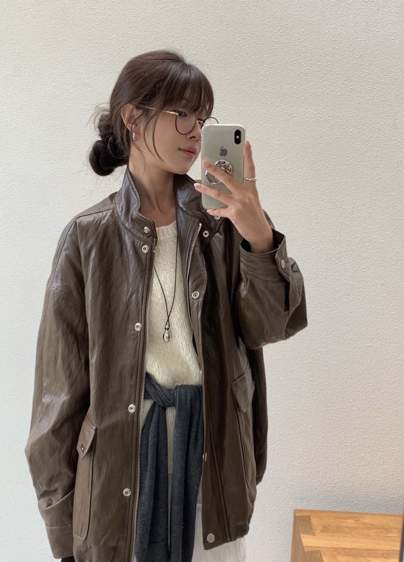 Mid length leather jacket