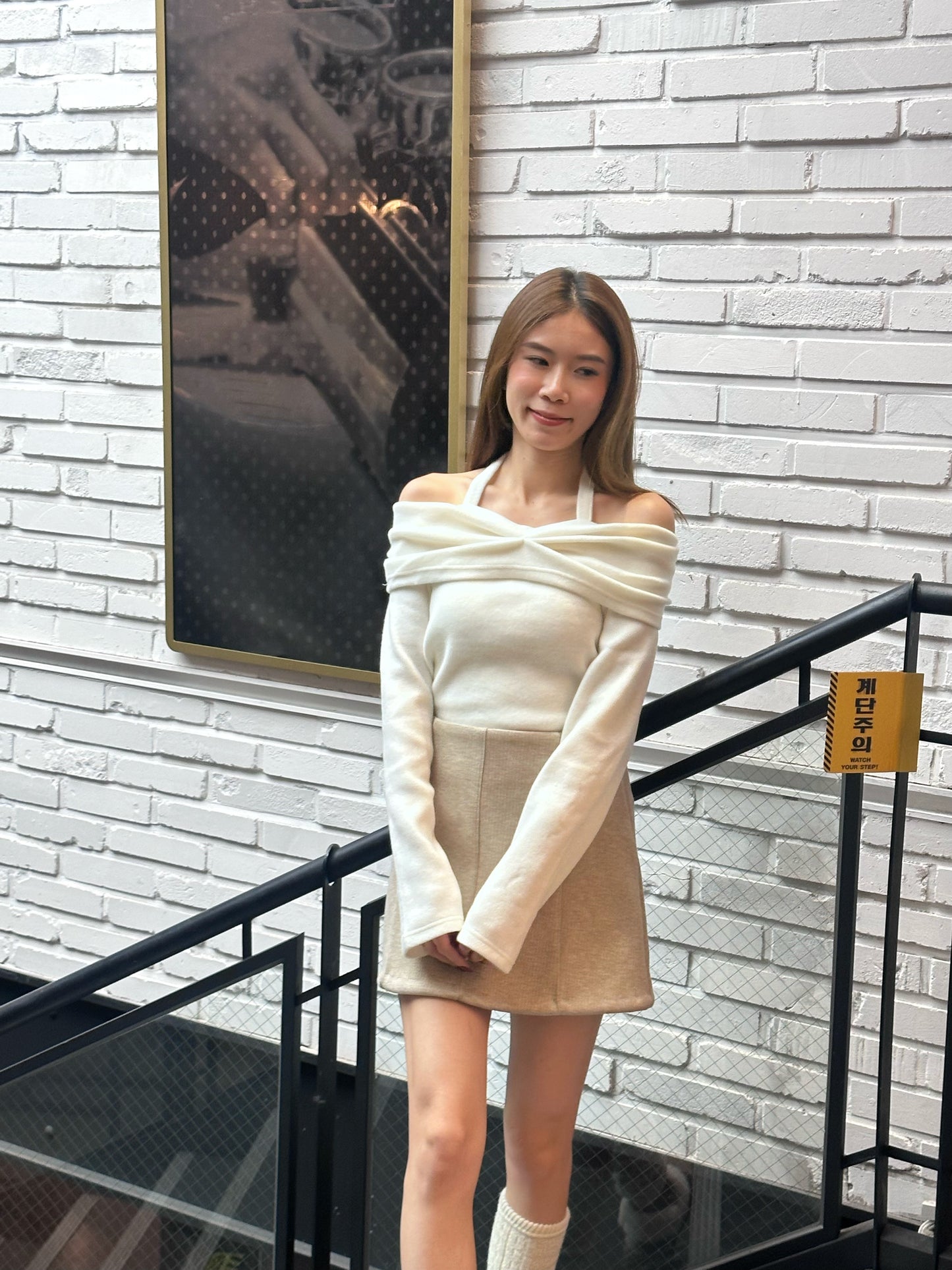 Christmasy Cross Neck Long Sleeves Top