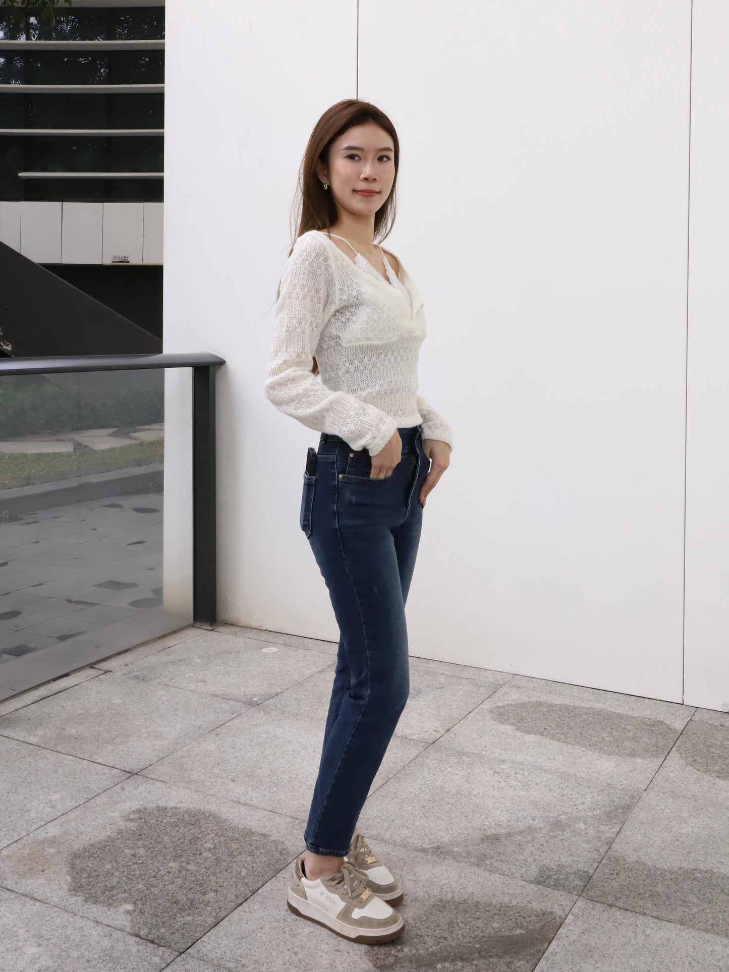 Double Lace Cross Long Sleeves Top