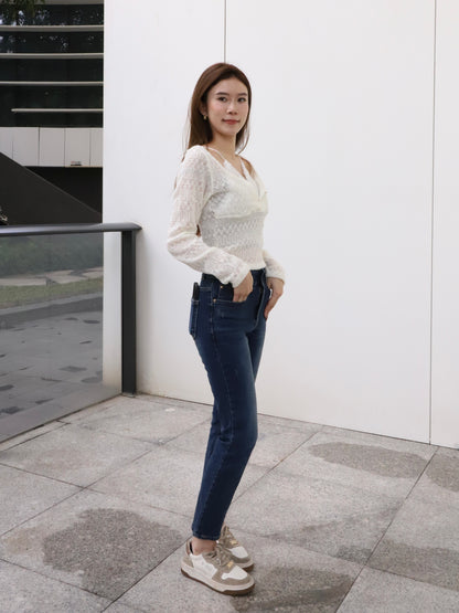 Double Lace Cross Long Sleeves Top