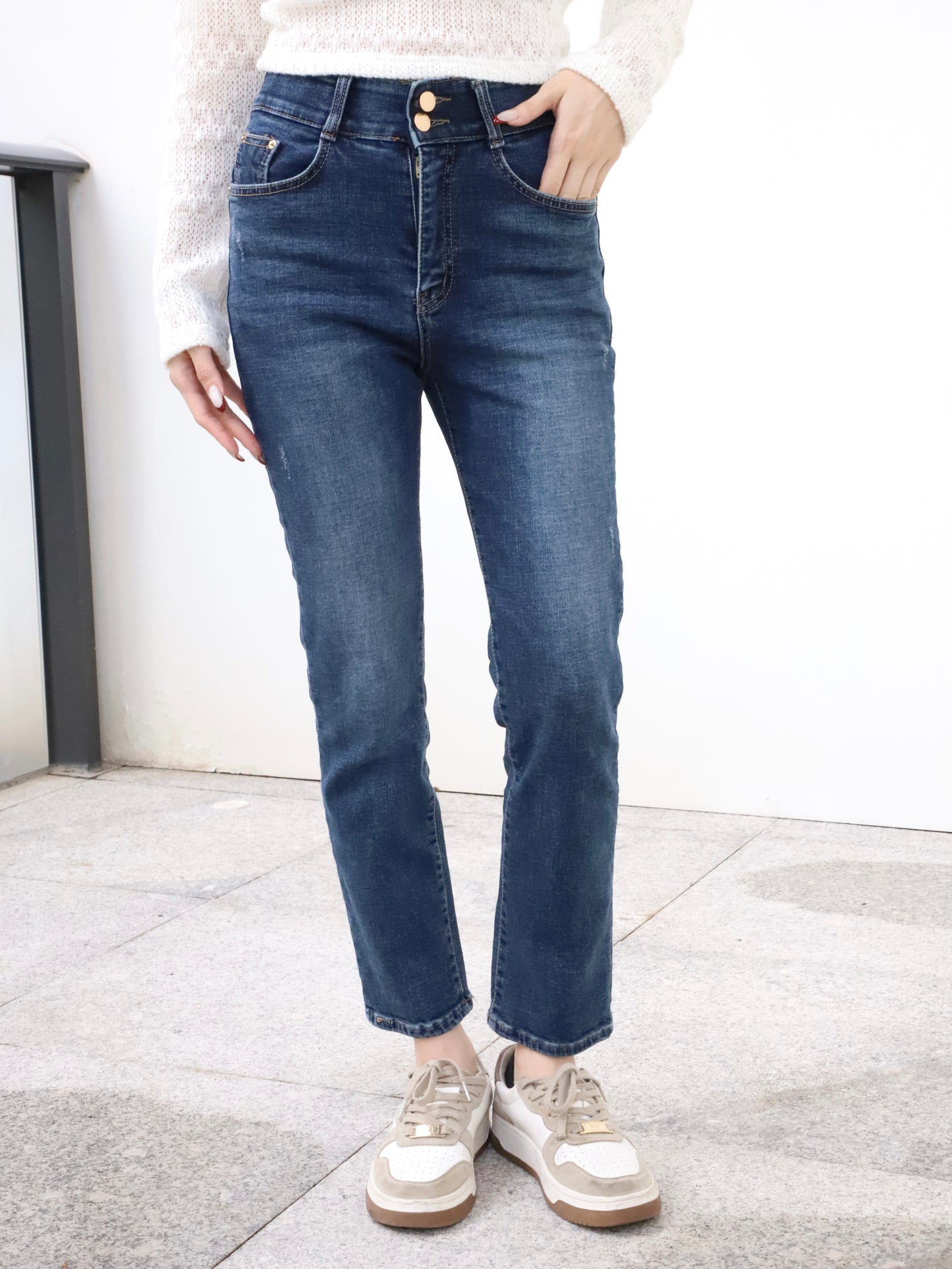 Double Button High Waist Denim Jeans