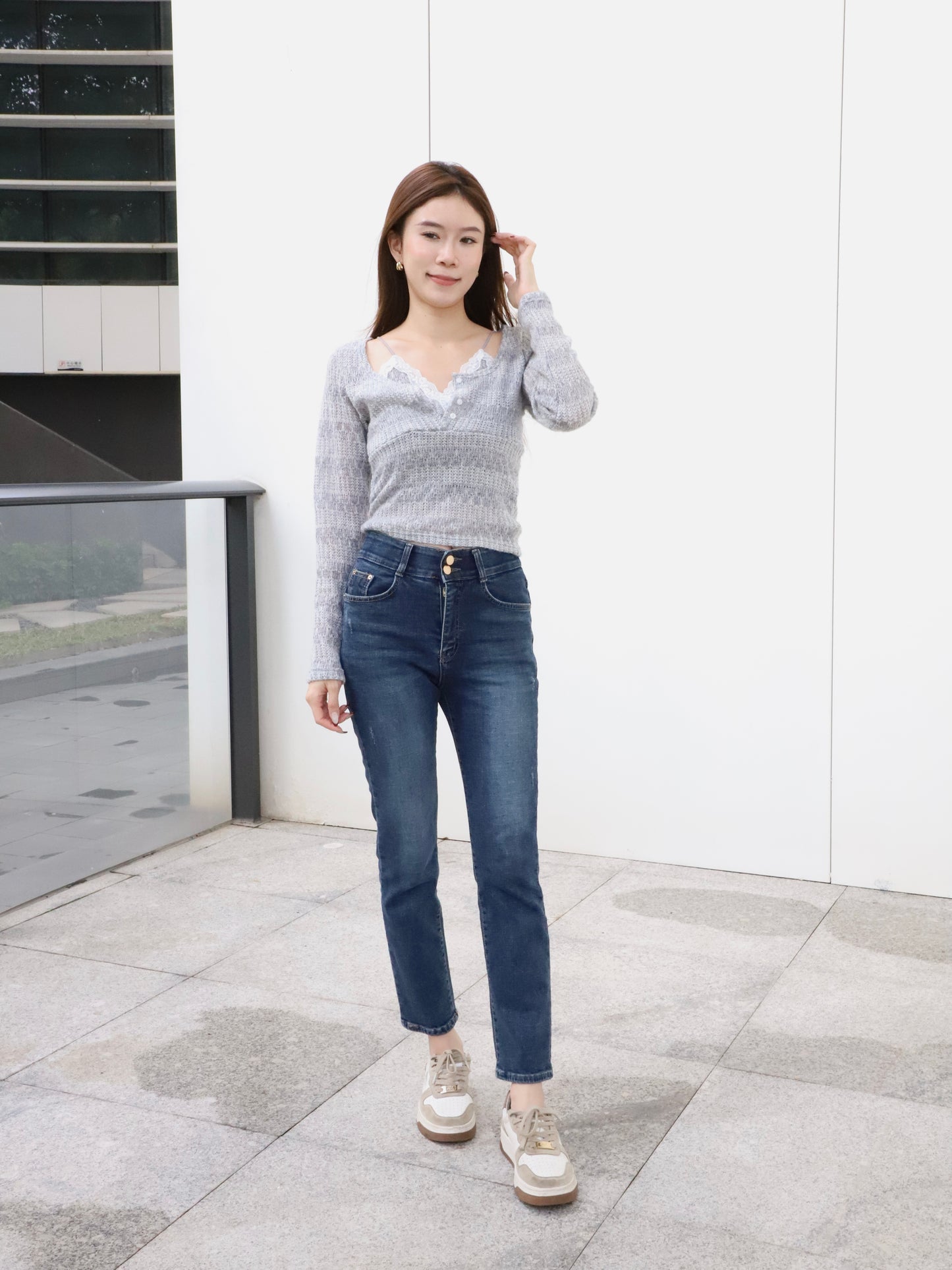 Double Lace Cross Long Sleeves Top