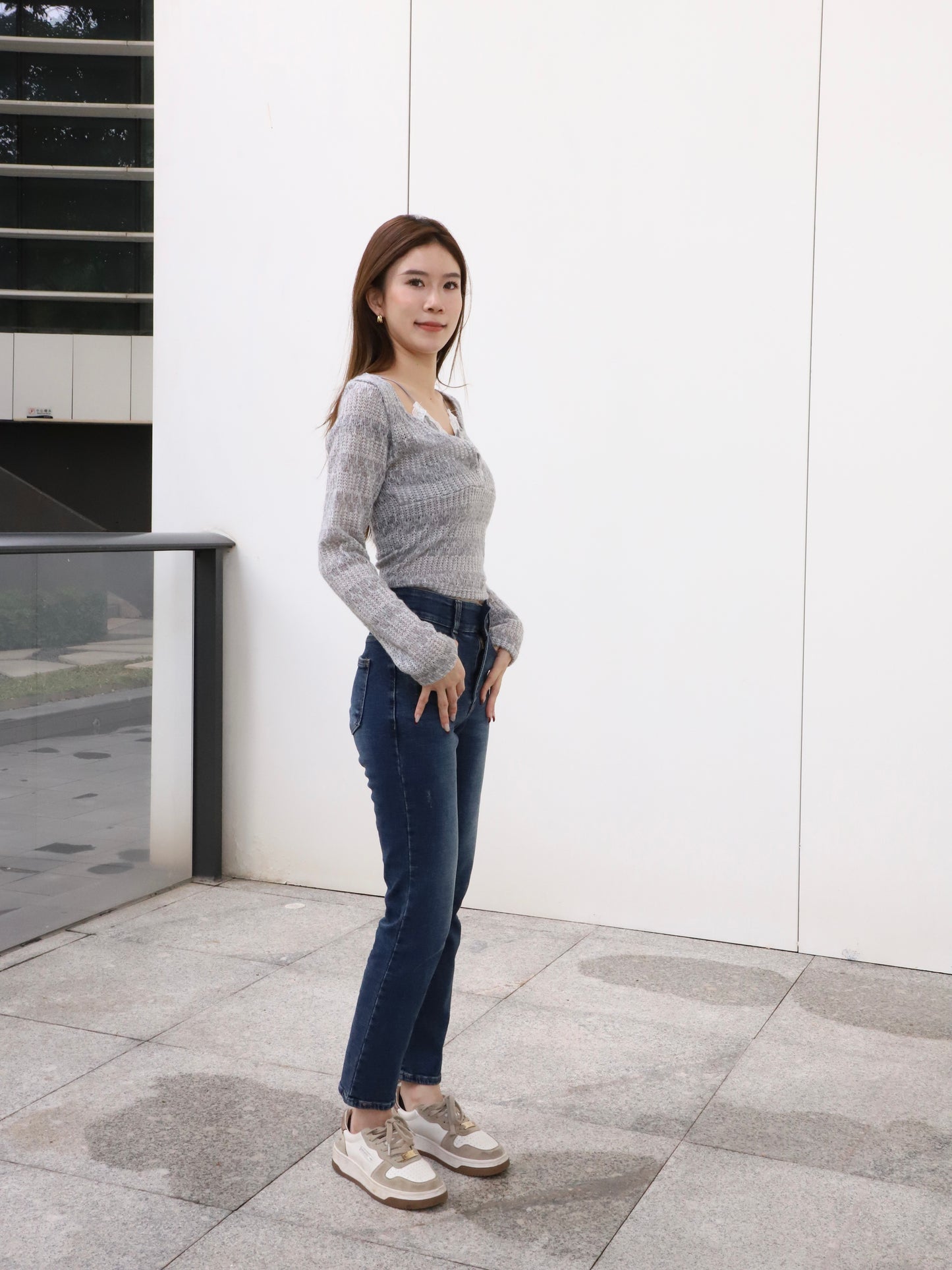 Double Lace Cross Long Sleeves Top