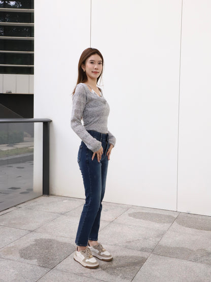 Double Lace Cross Long Sleeves Top