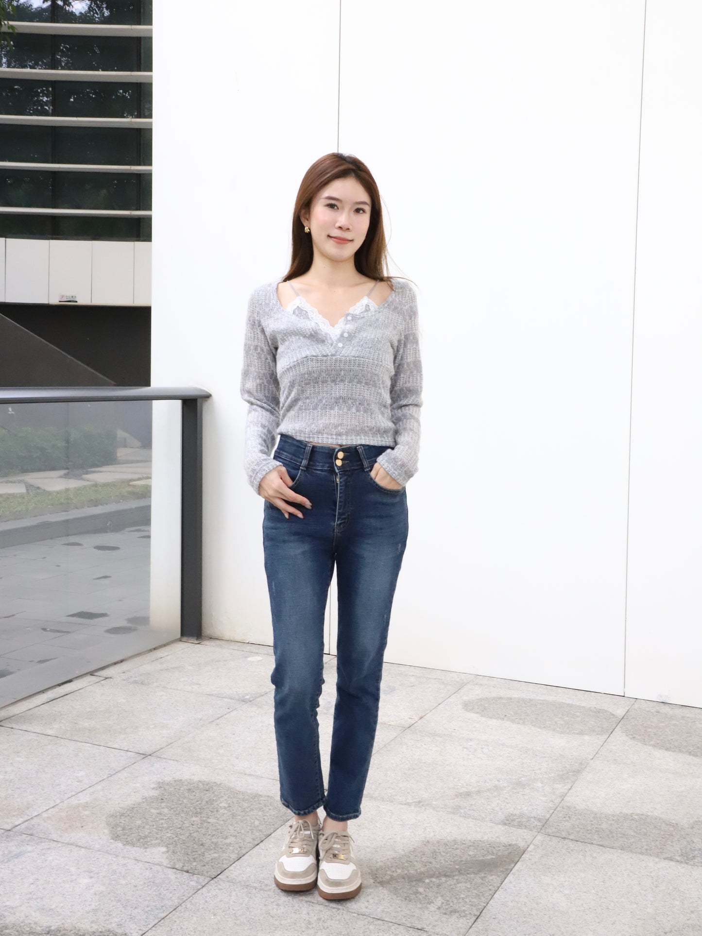Double Button High Waist Denim Jeans