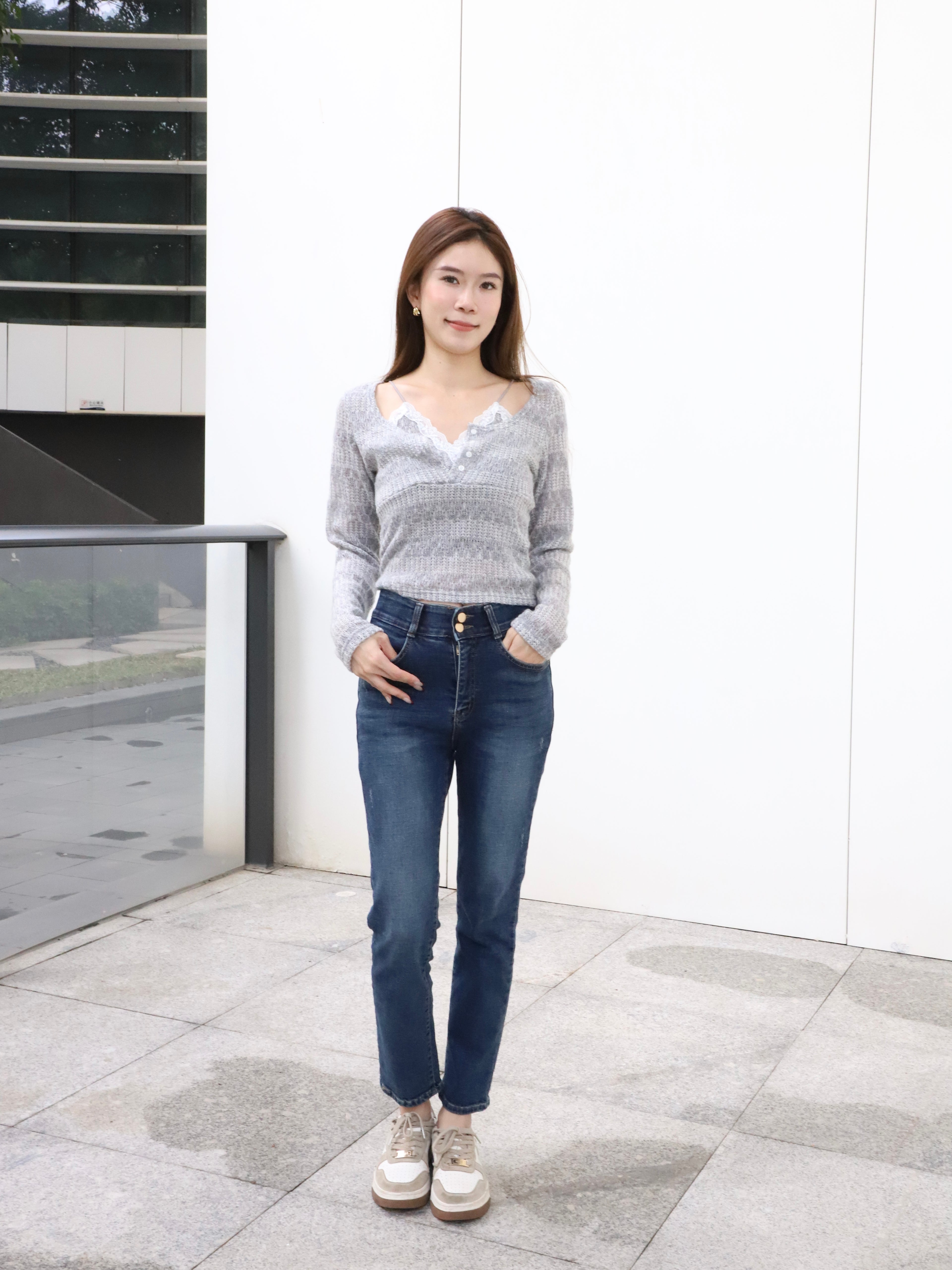 Double Button High Waist Denim Jeans