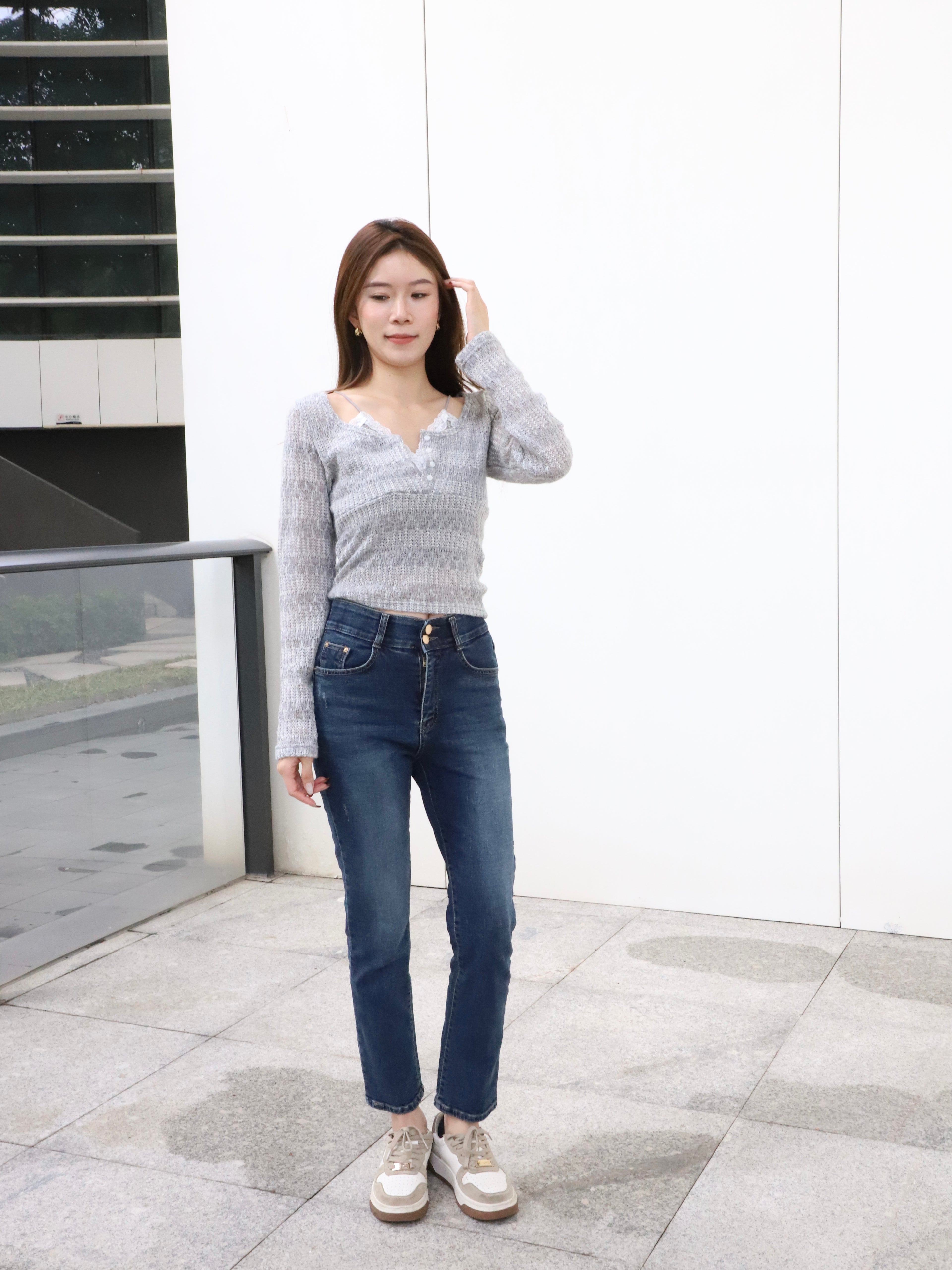 Double Button High Waist Denim Jeans