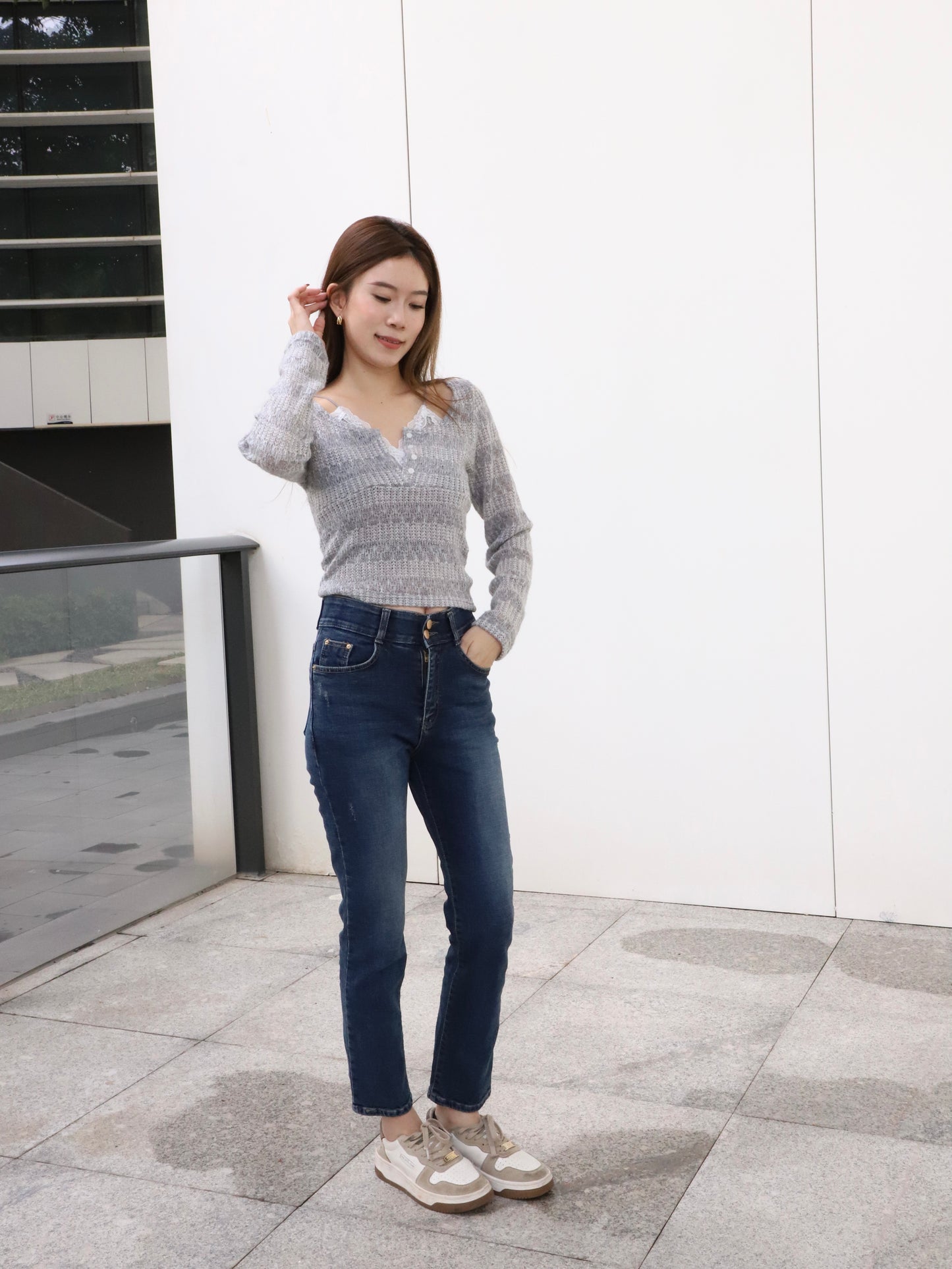 Double Button High Waist Denim Jeans