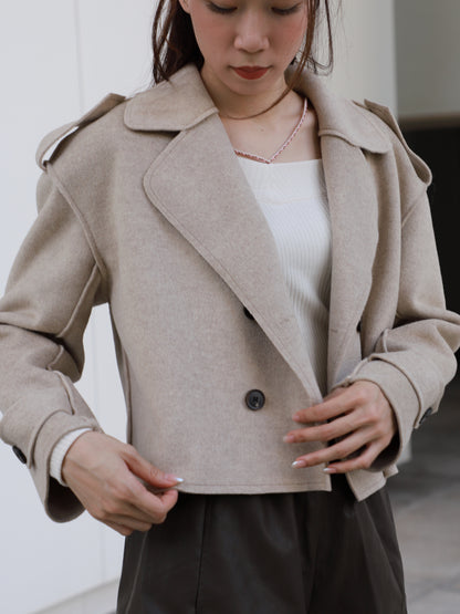 Collar Neck & Button Wool Short Coat