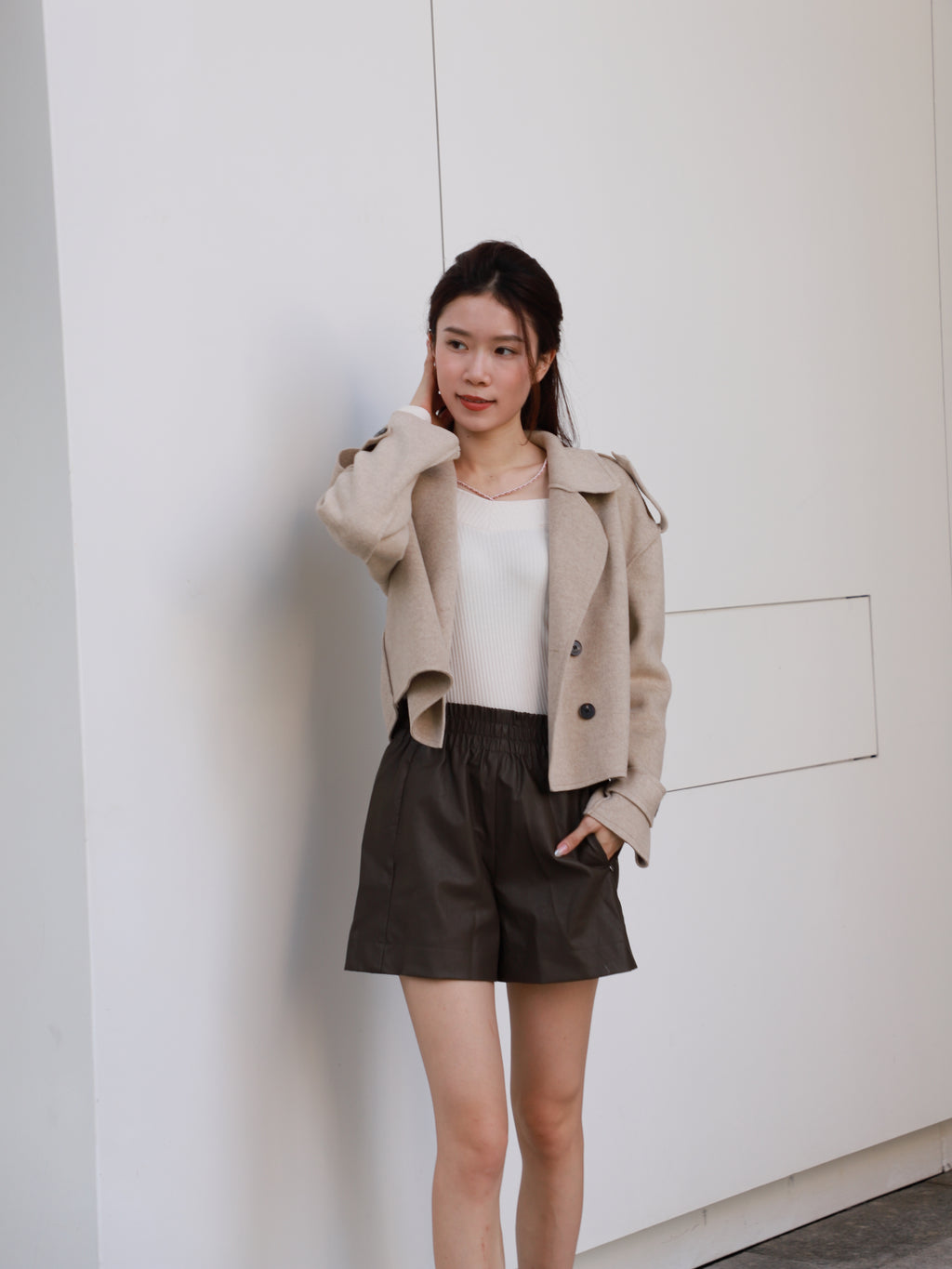 Collar Neck & Button Wool Short Coat