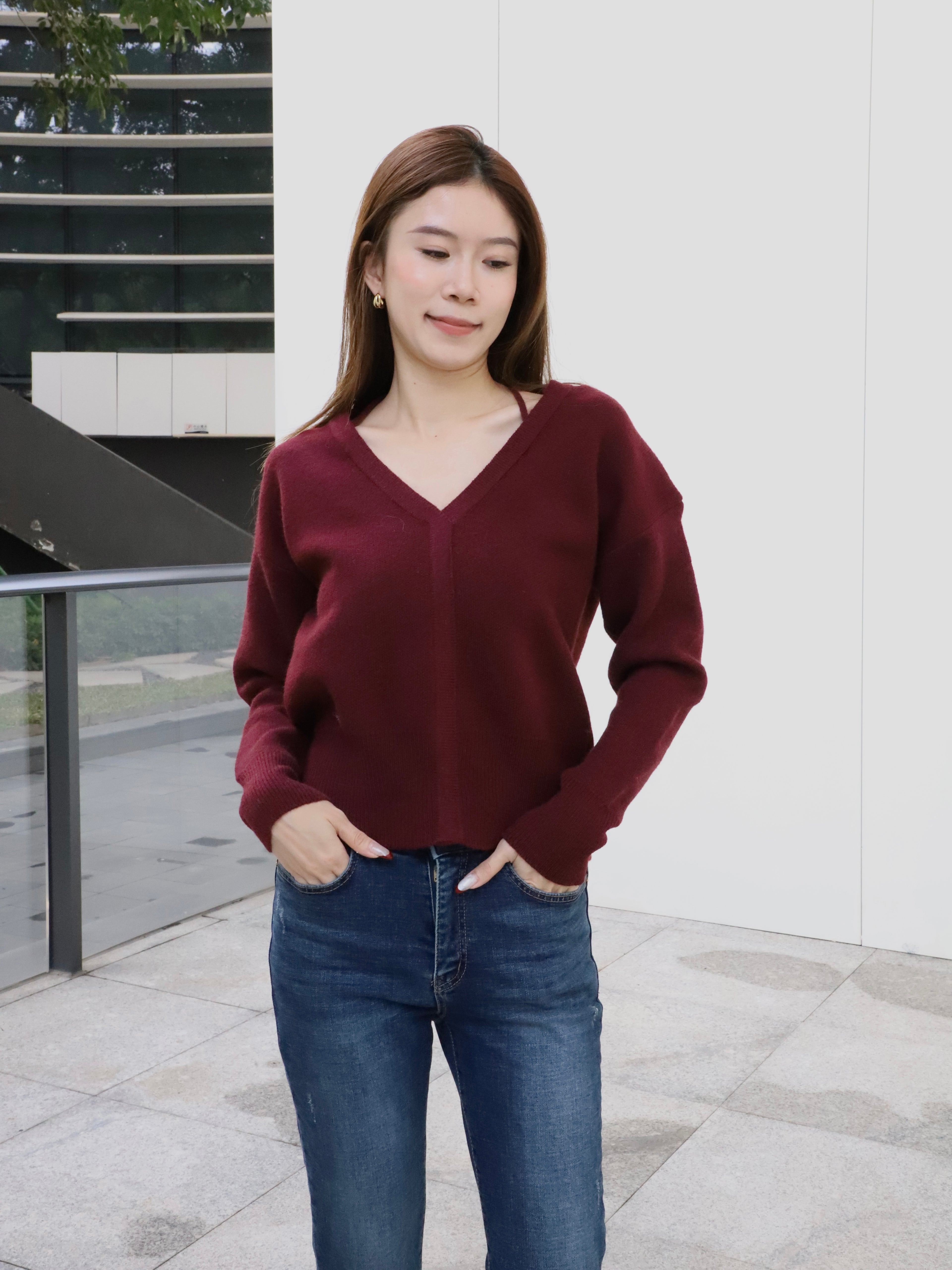 Christmas Red V Sweater