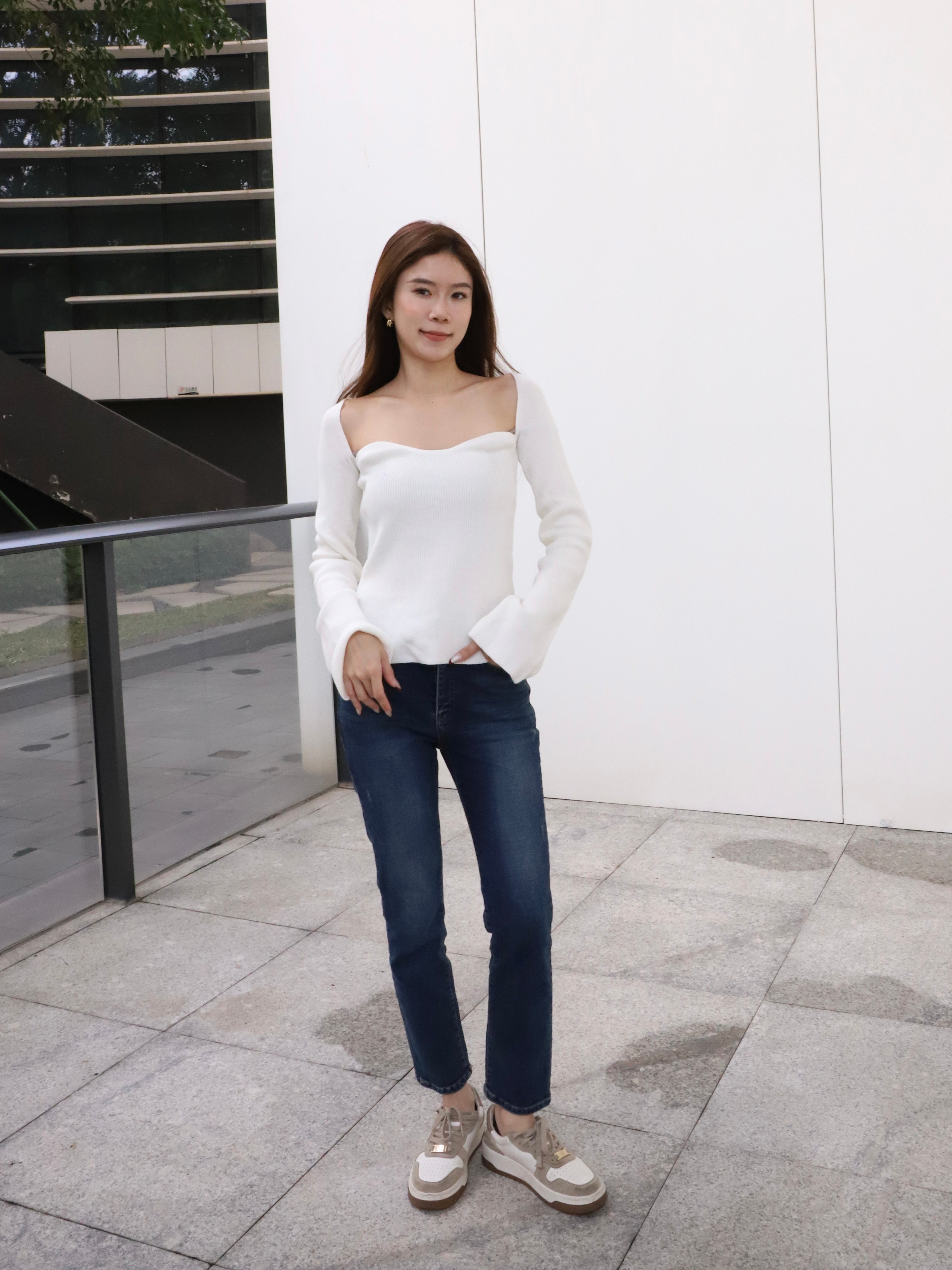 Knitted Heartshape Flare Sleeves Top