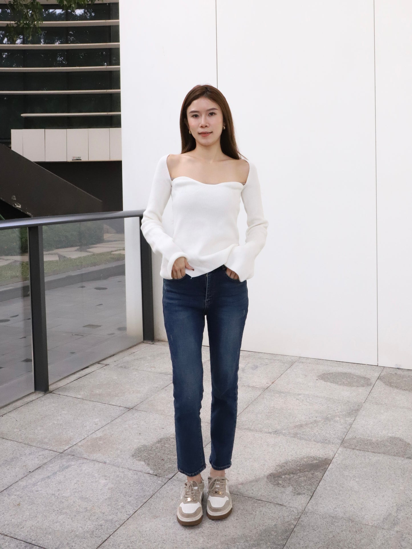 Knitted Heartshape Flare Sleeves Top