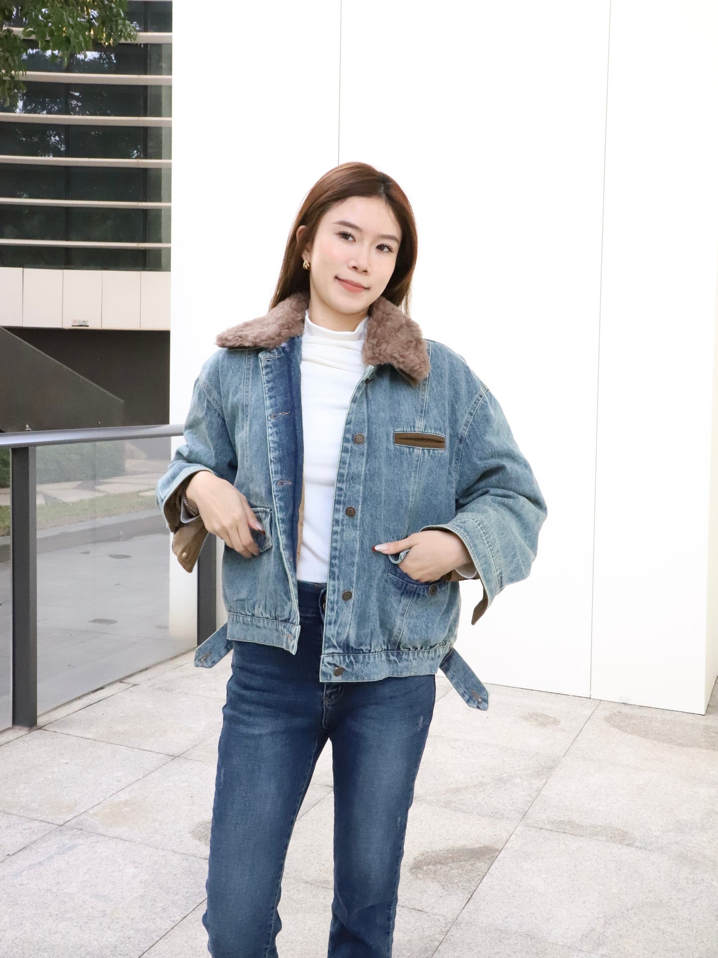 Denim Collar Neck Down Jacket