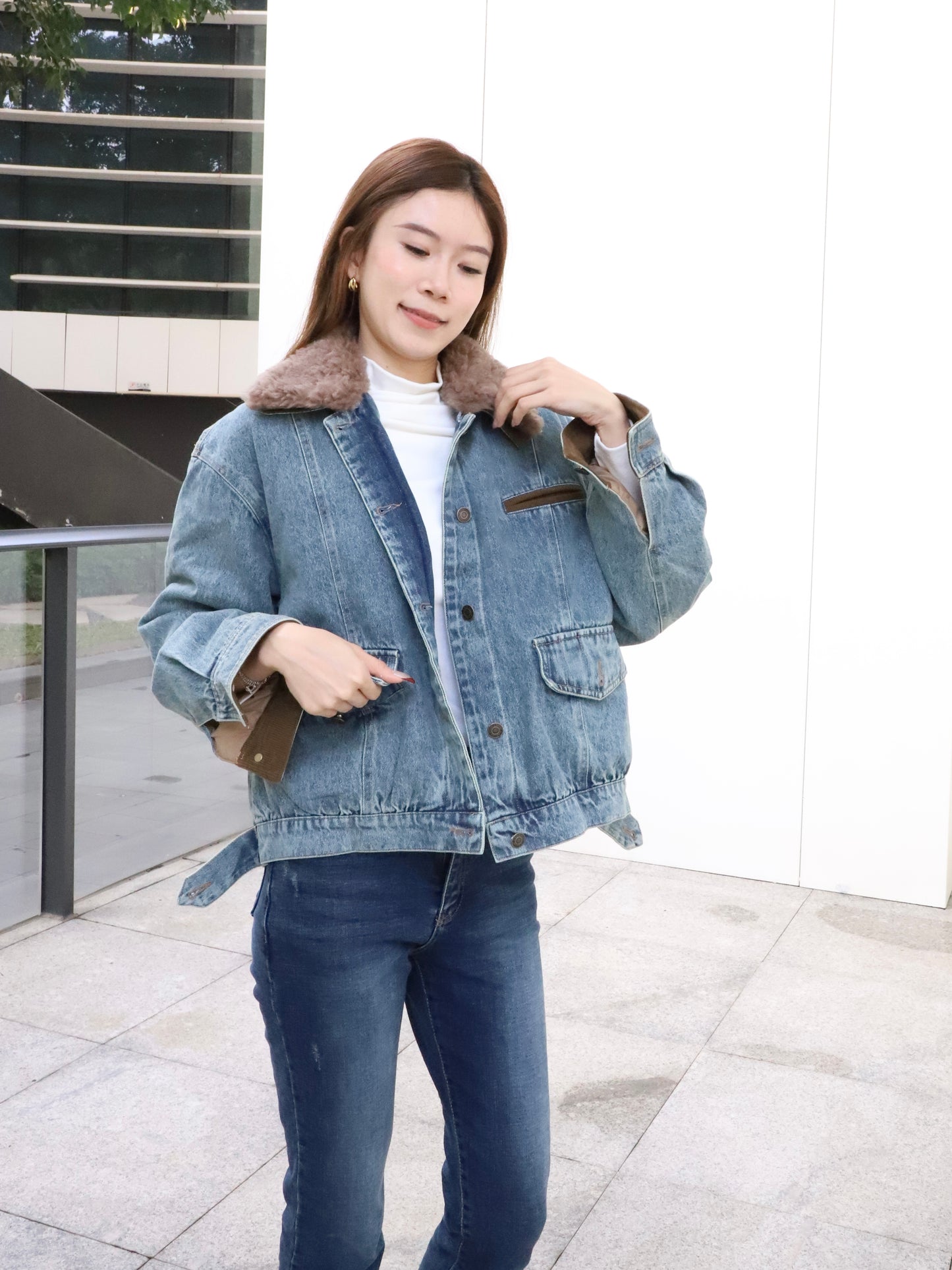 Denim Collar Neck Down Jacket