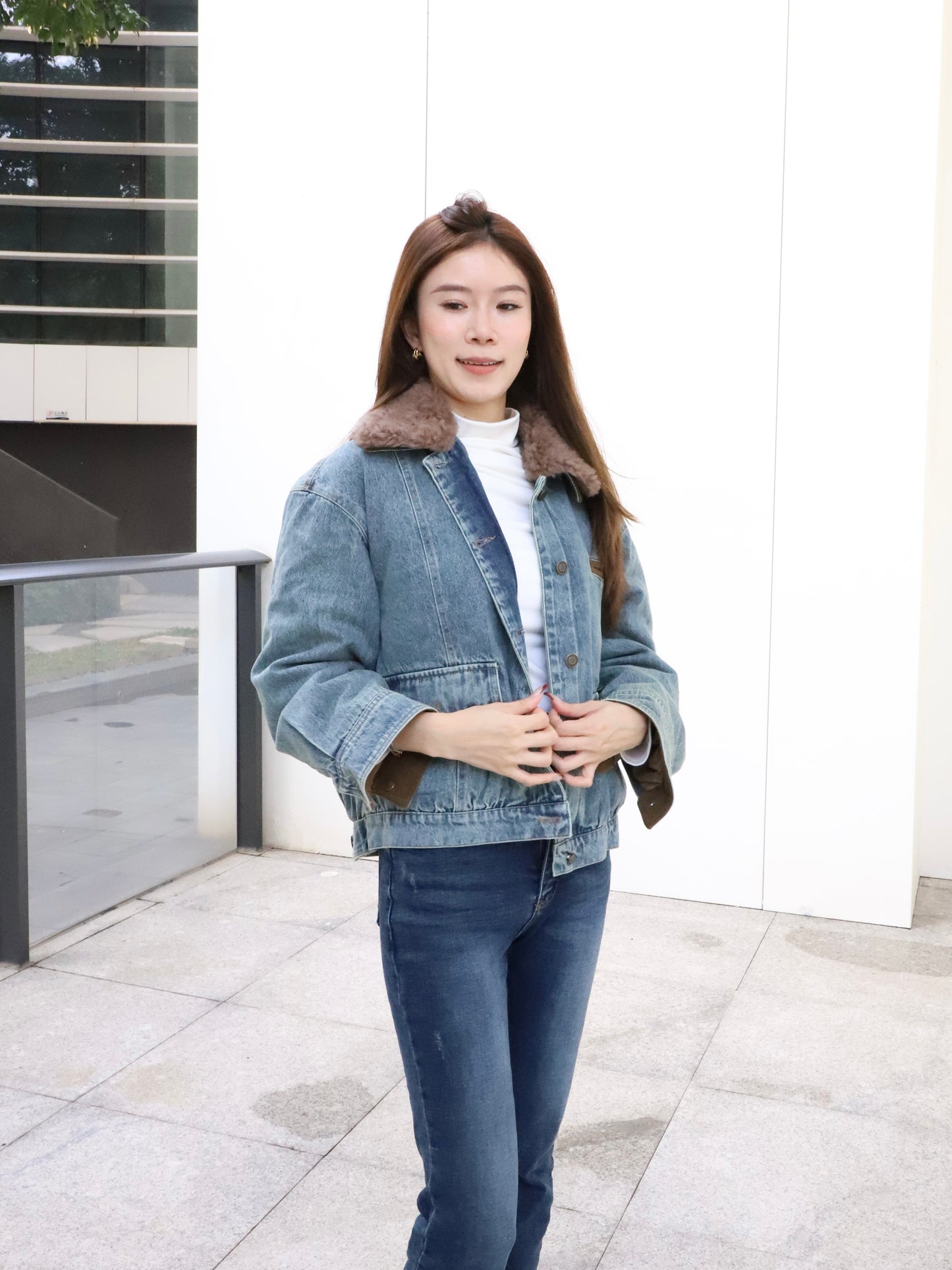 Denim Collar Neck Down Jacket