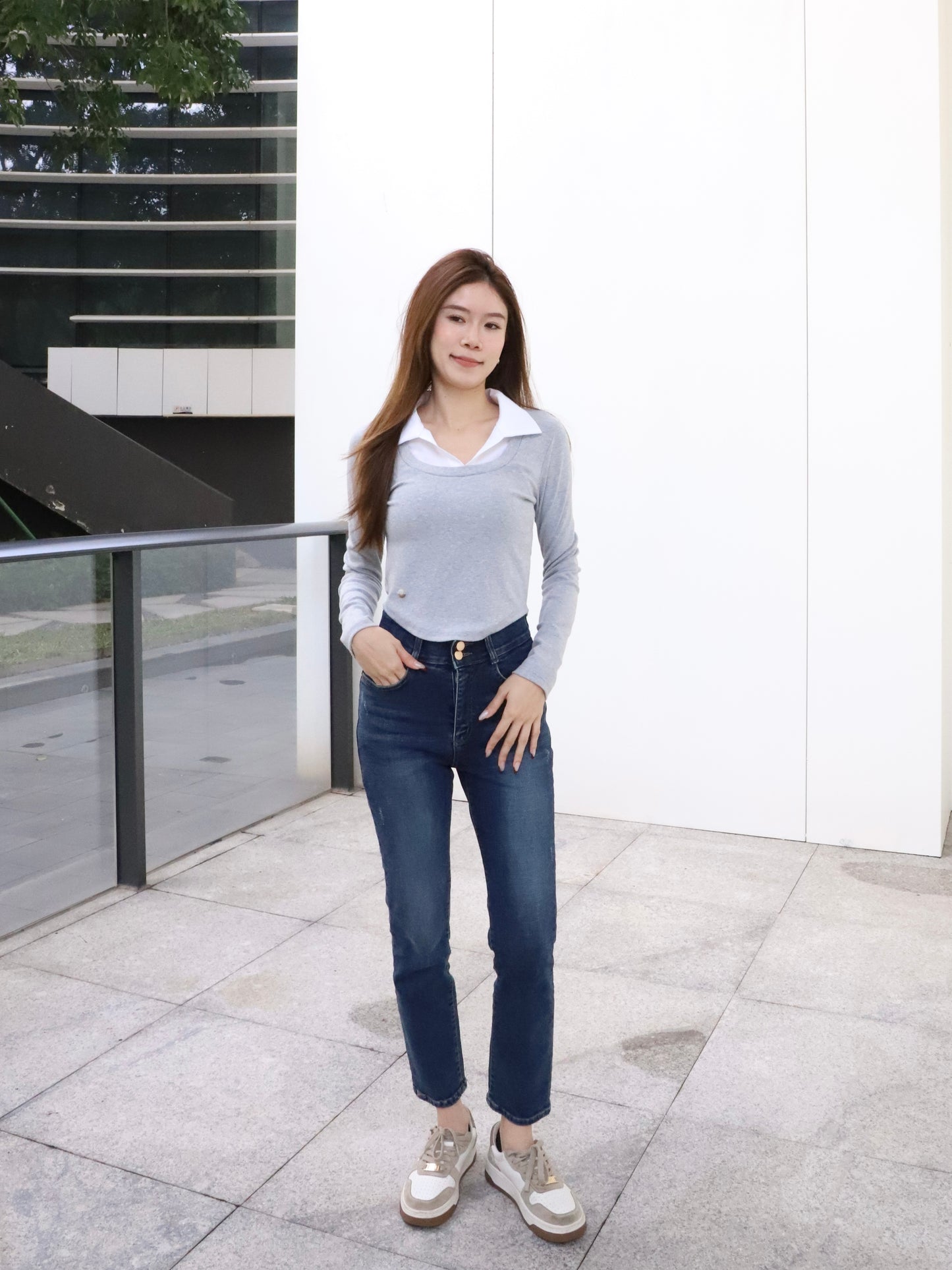 Double Button High Waist Denim Jeans