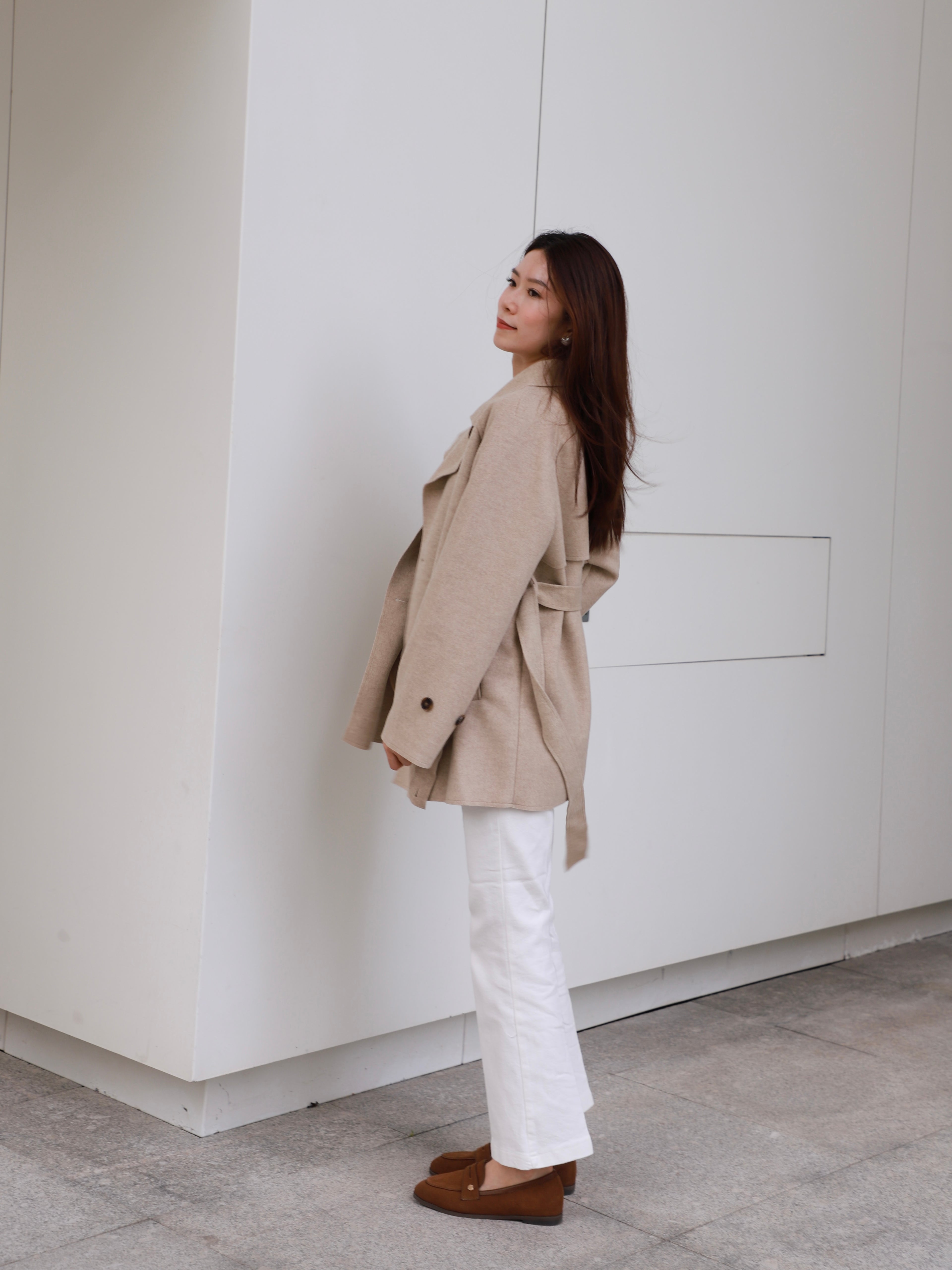 Wool Mid Length Trench Coat Jacket