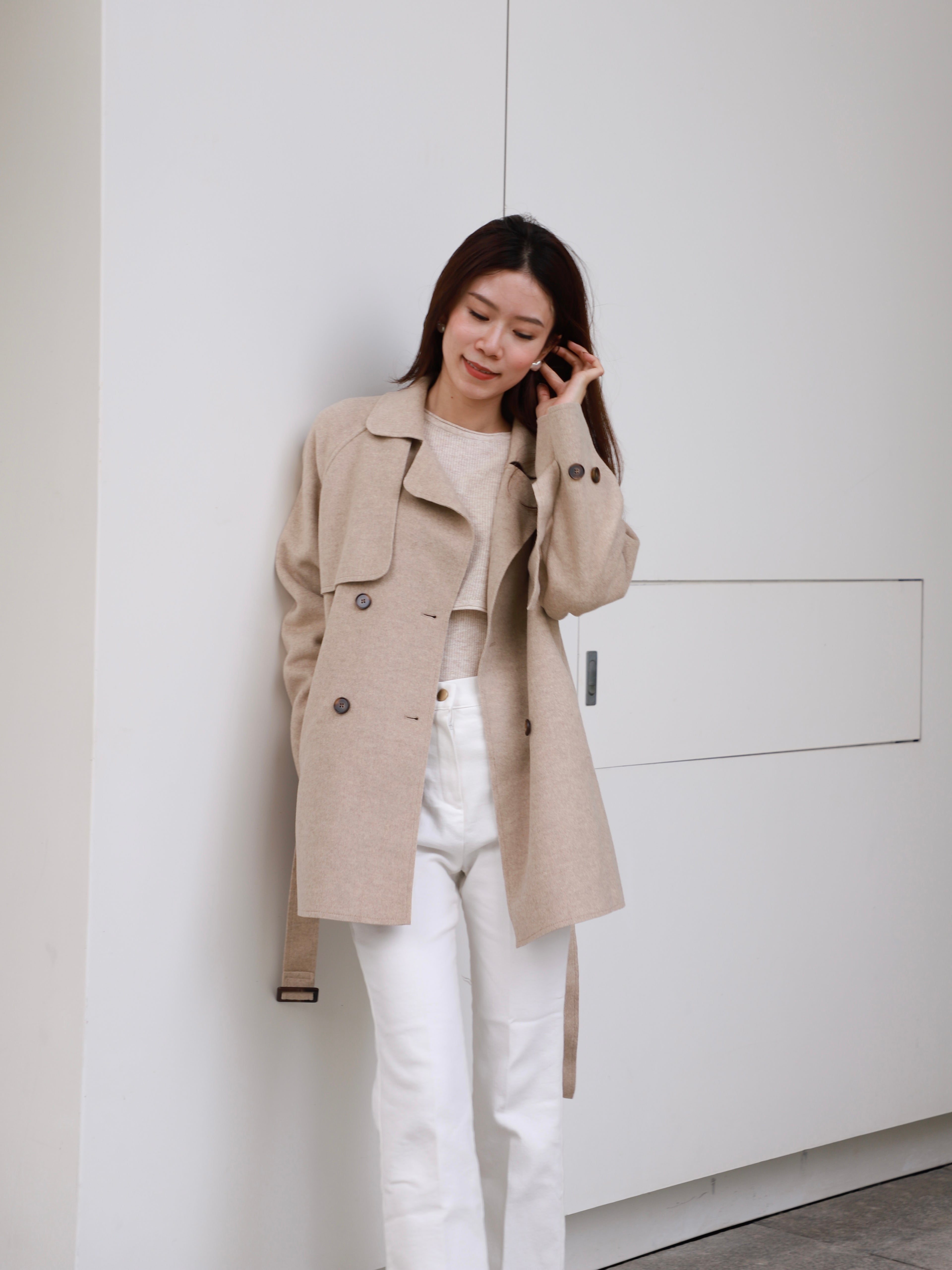 Wool Mid Length Trench Coat Jacket