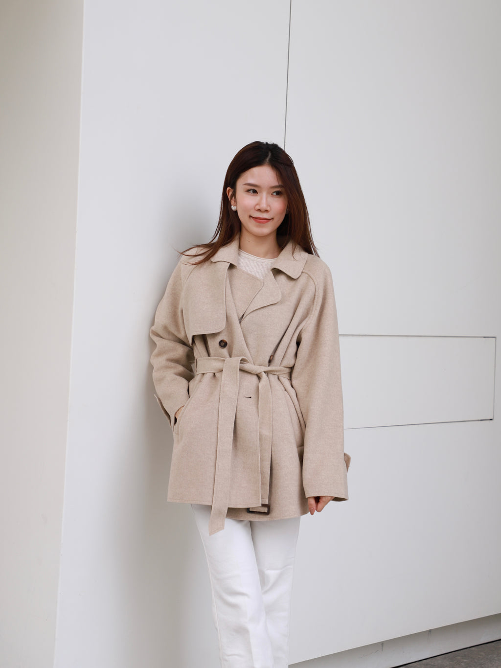 Wool Mid Length Trench Coat Jacket