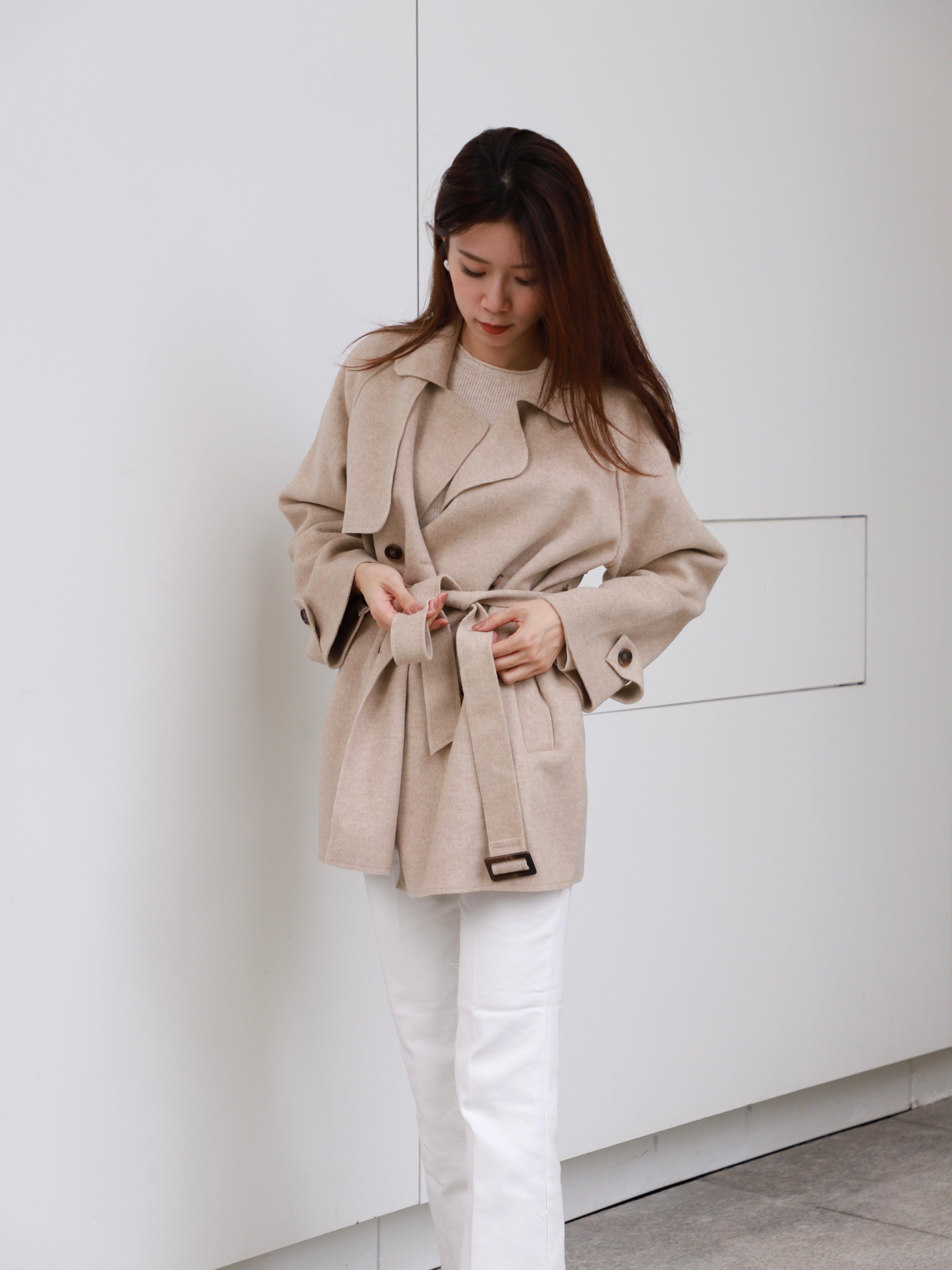 Wool Mid Length Trench Coat Jacket