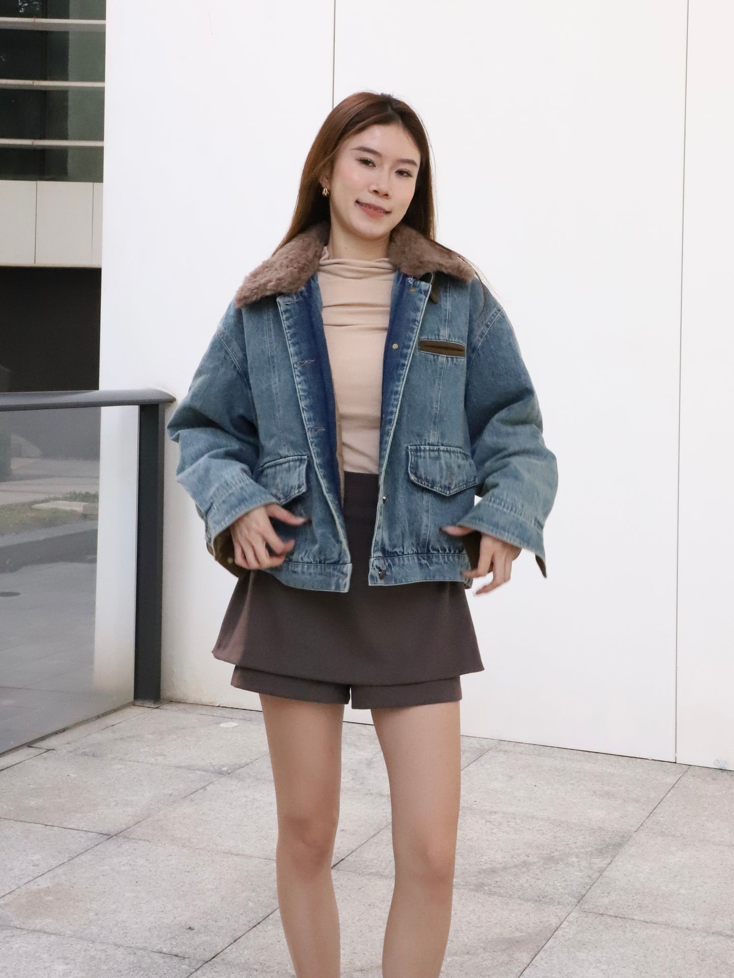 Denim Collar Neck Down Jacket