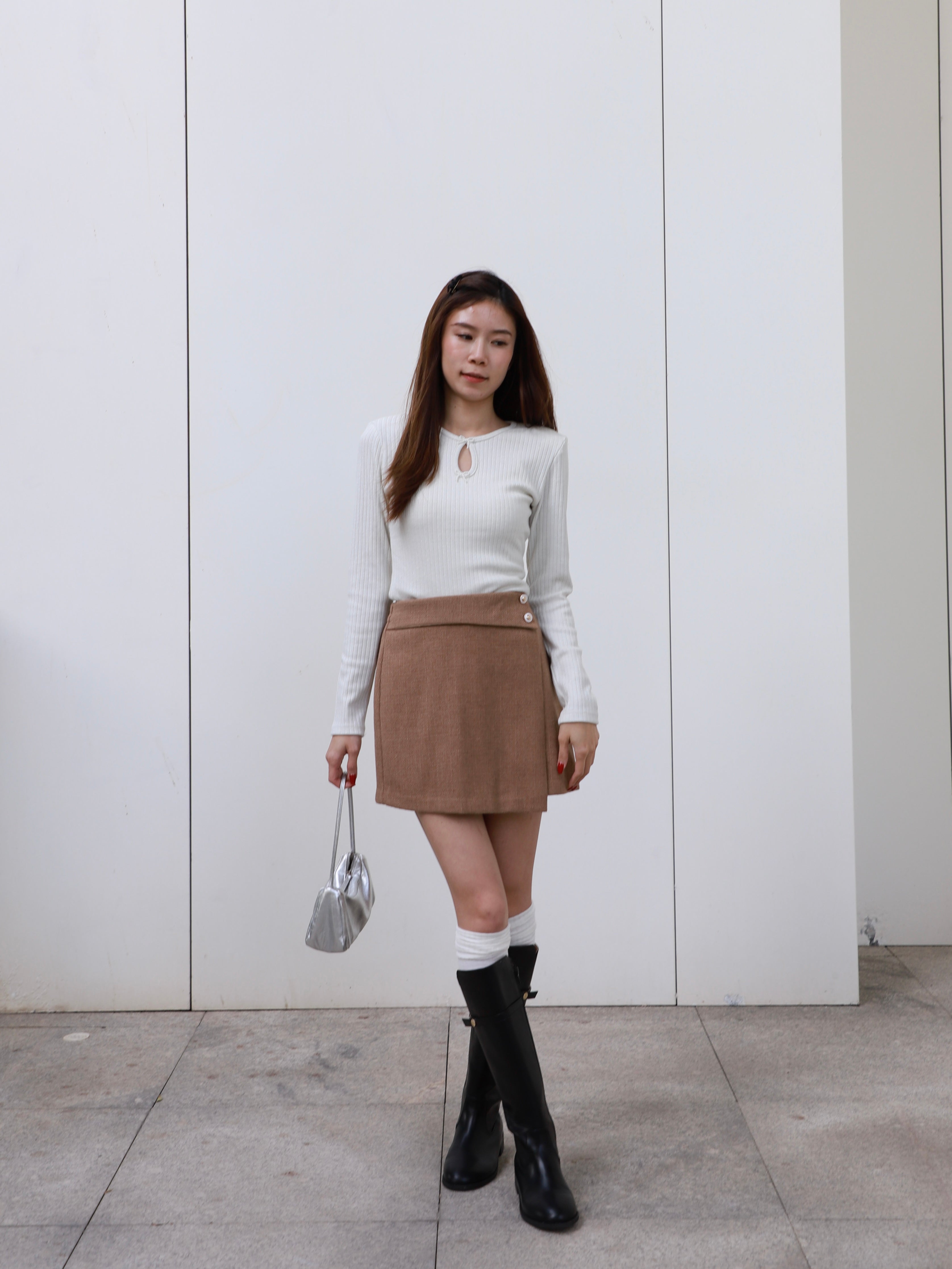 Doubled Button Wrap Skirt