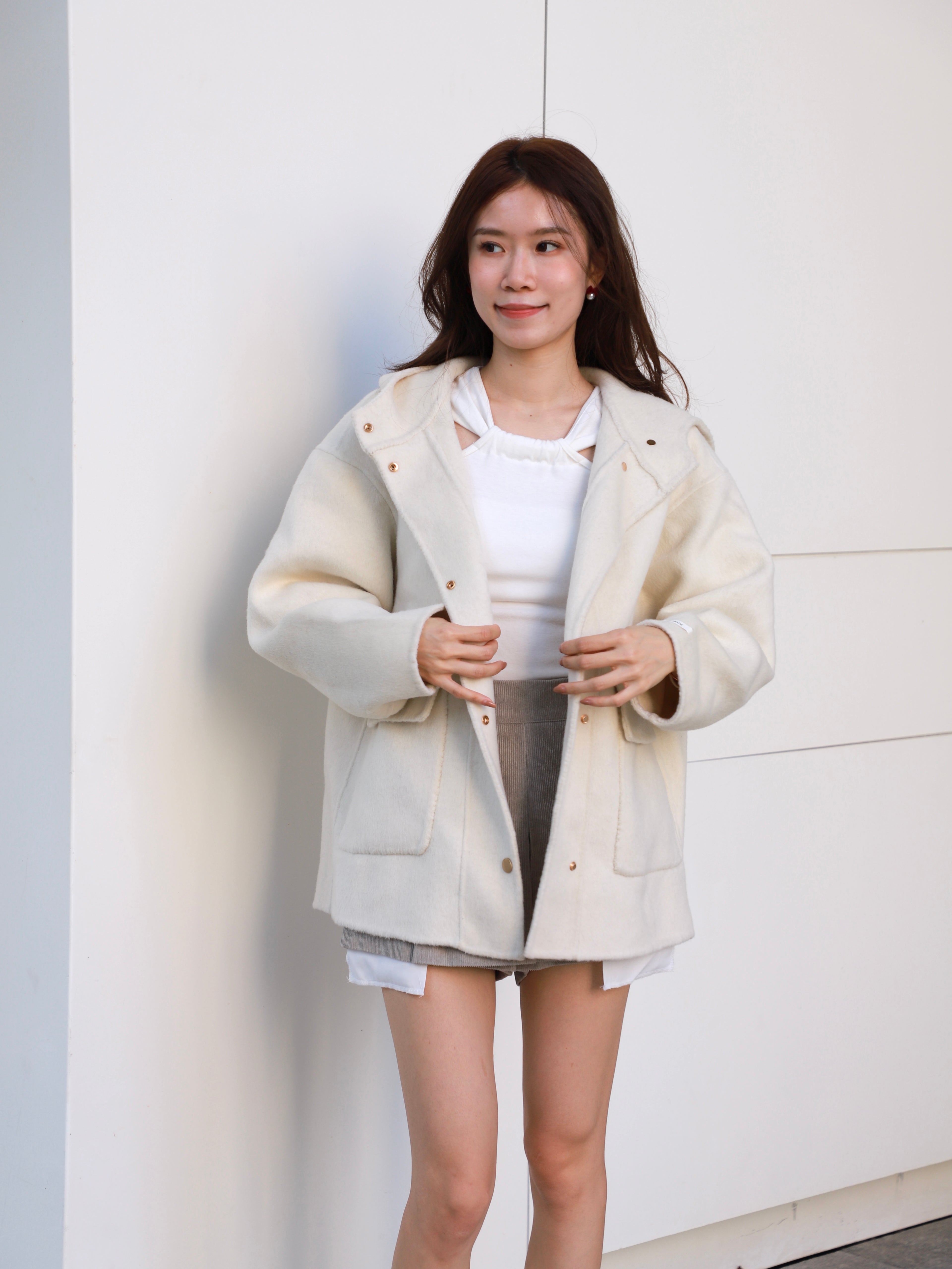 Wool with Hat Mid Jacket