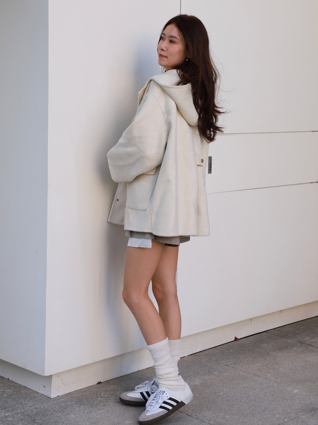 Wool with Hat Mid Jacket