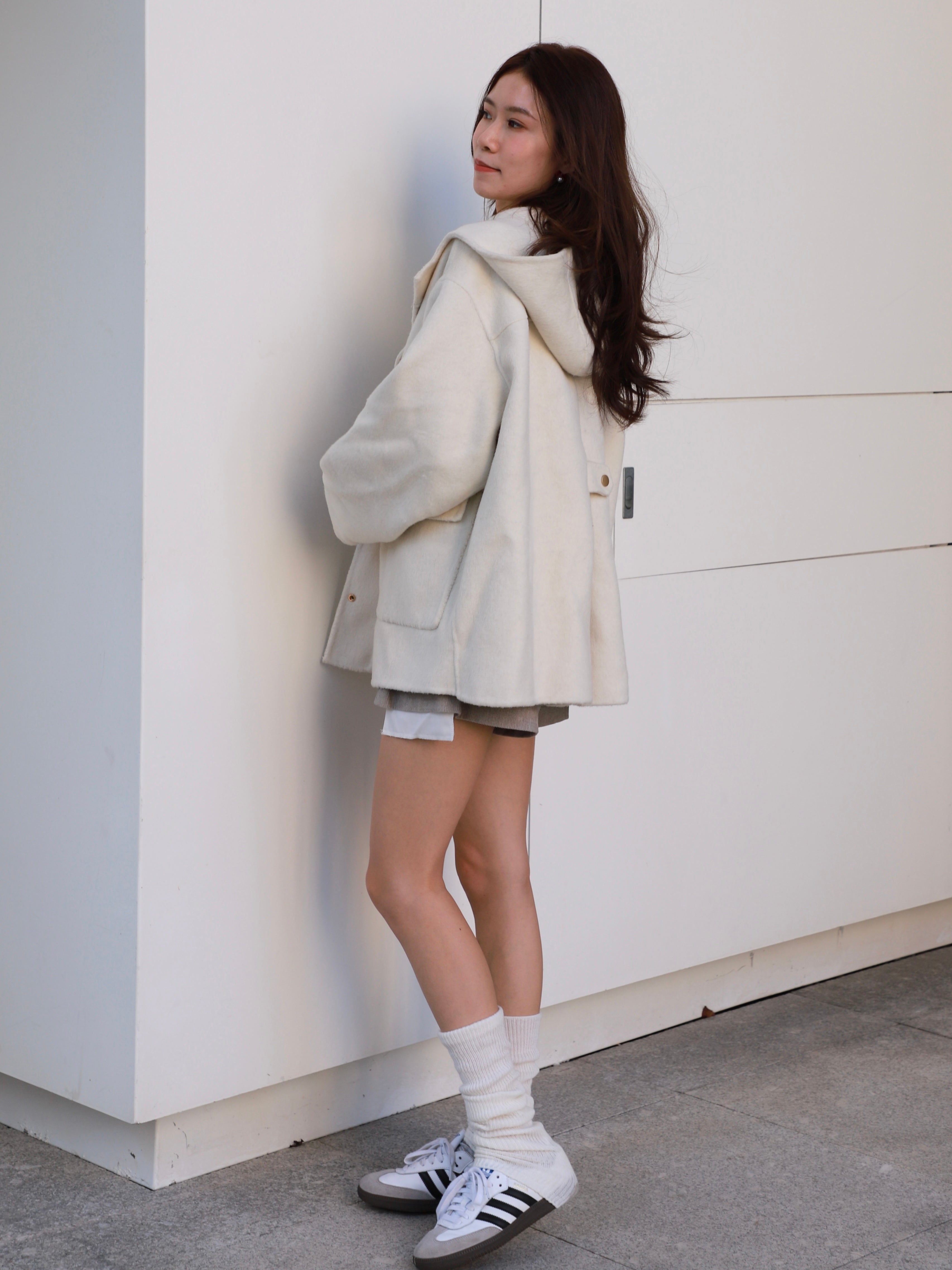 Wool with Hat Mid Jacket