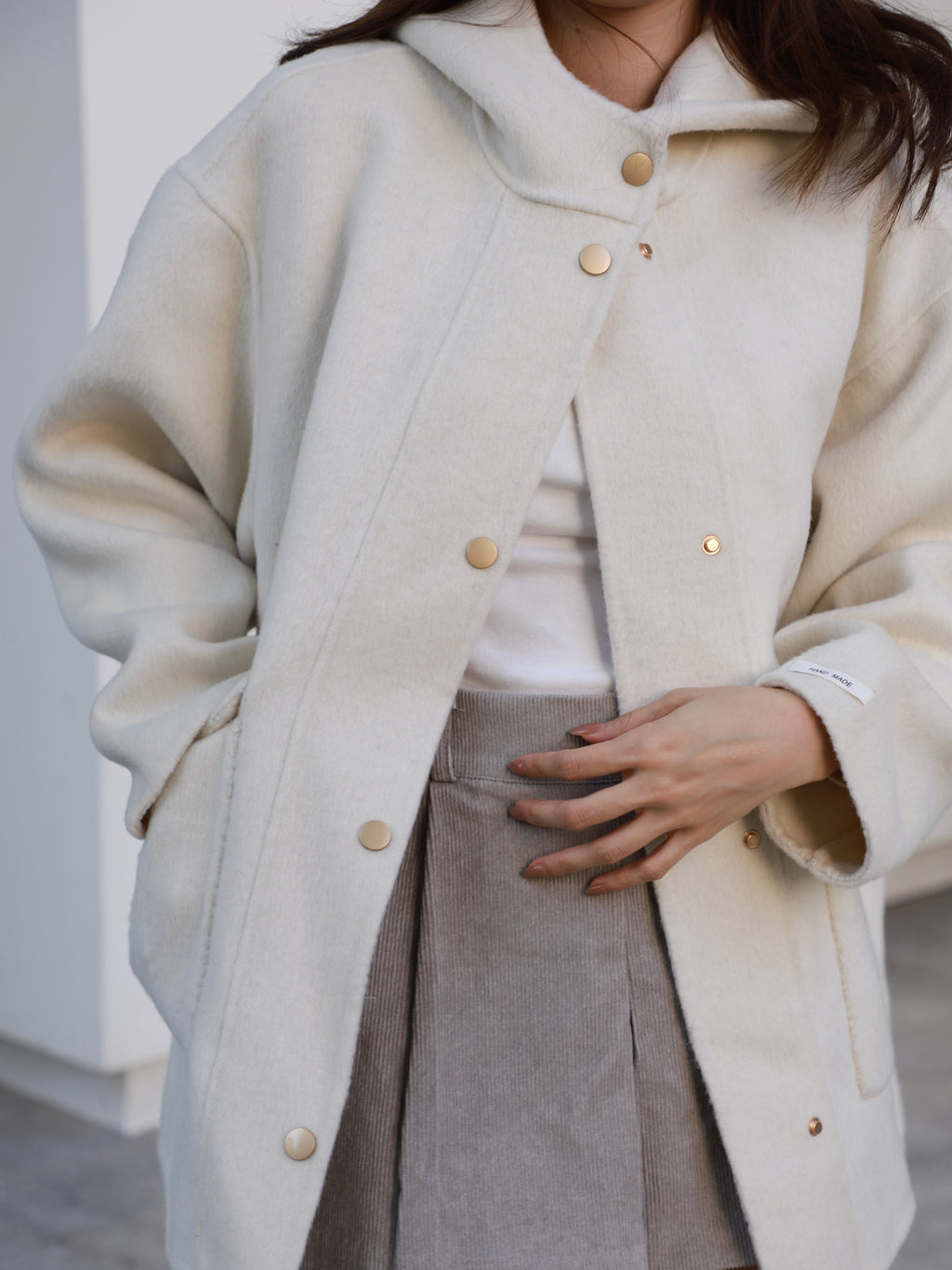 Wool with Hat Mid Jacket
