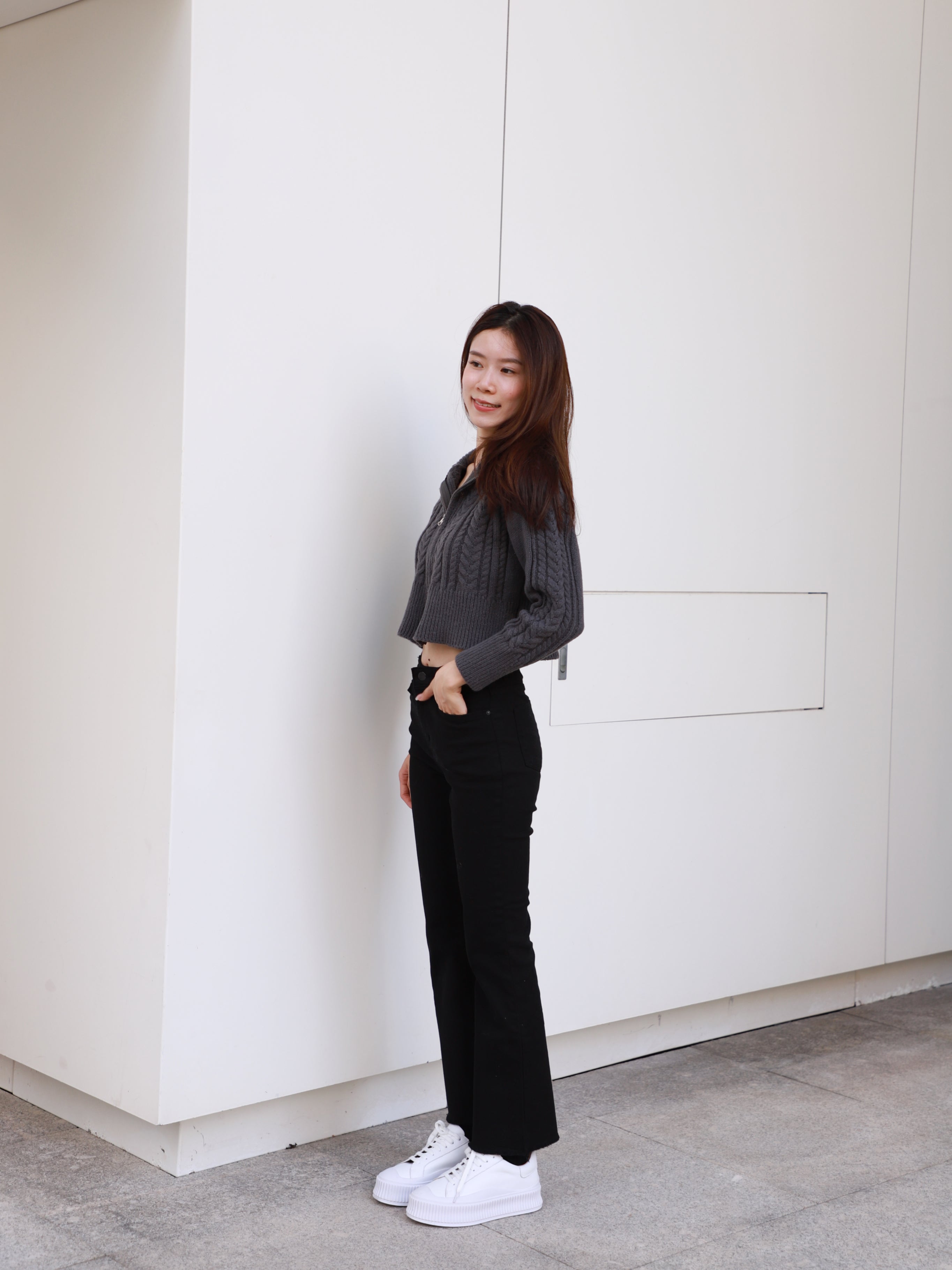 Zip Up Twisted Long Sleeves Sweater